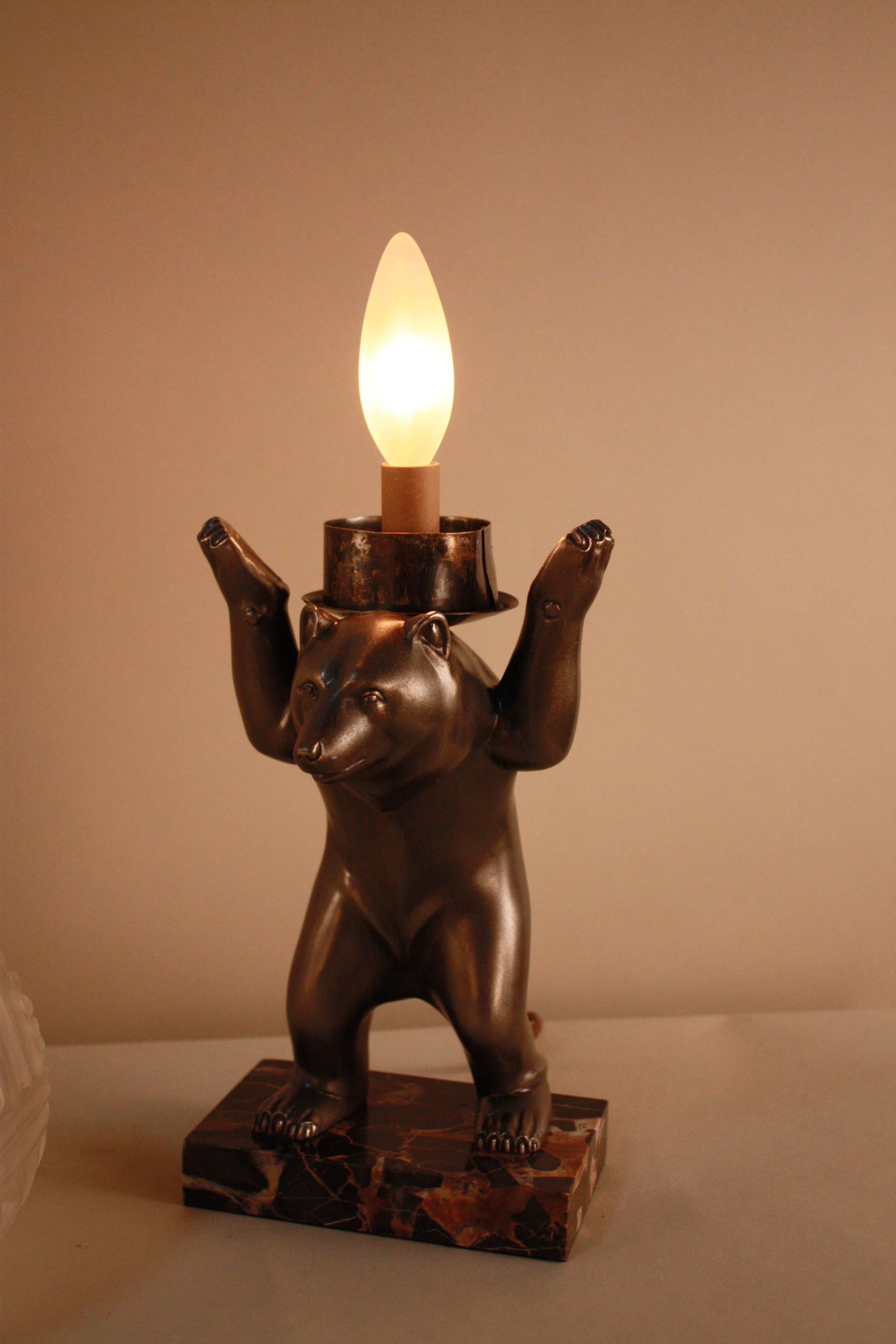 French Art Deco Bear Table Lamp by Hettier & Vincent 2