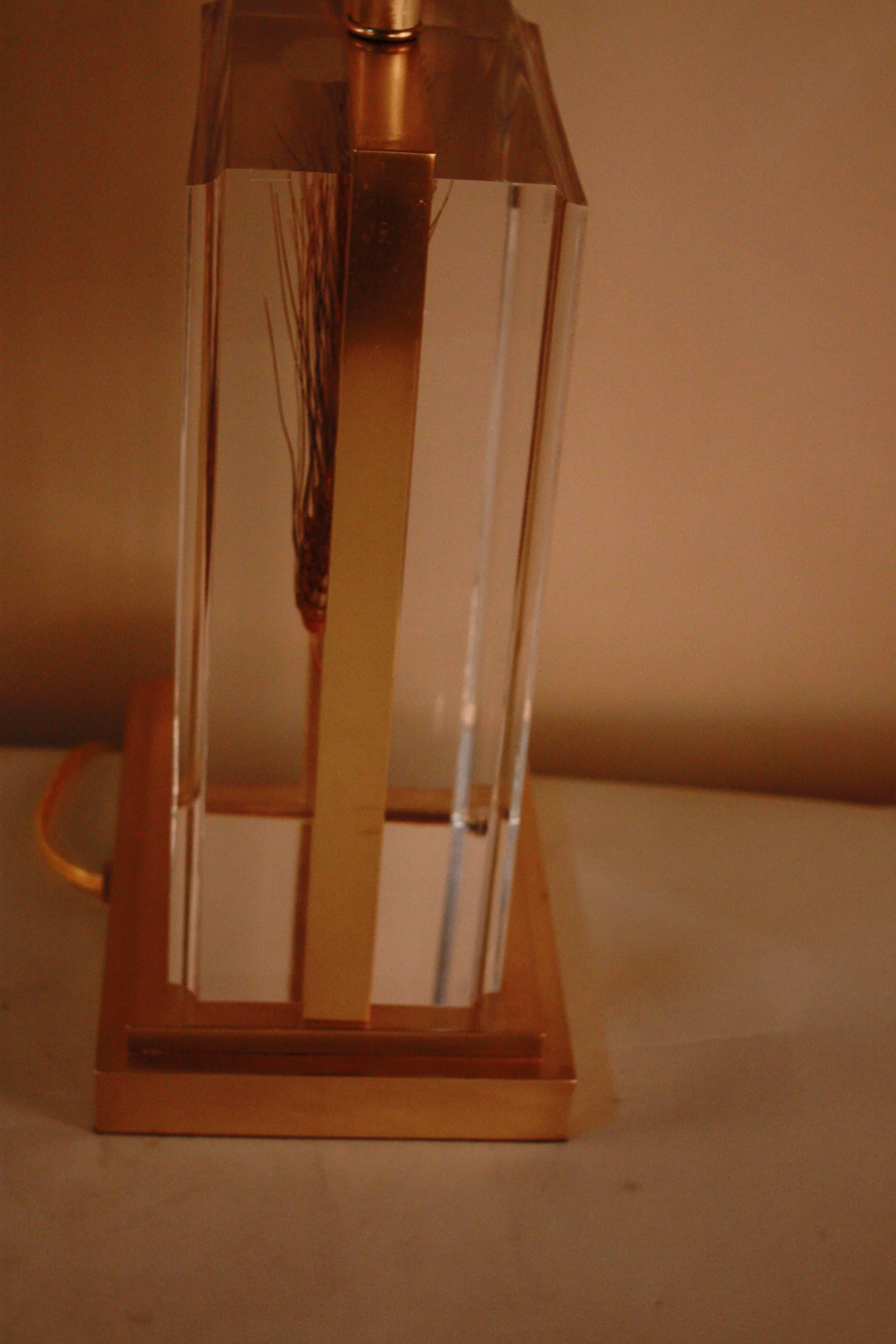 Bronze Lucite Table Lamp with Wheat Inclusion