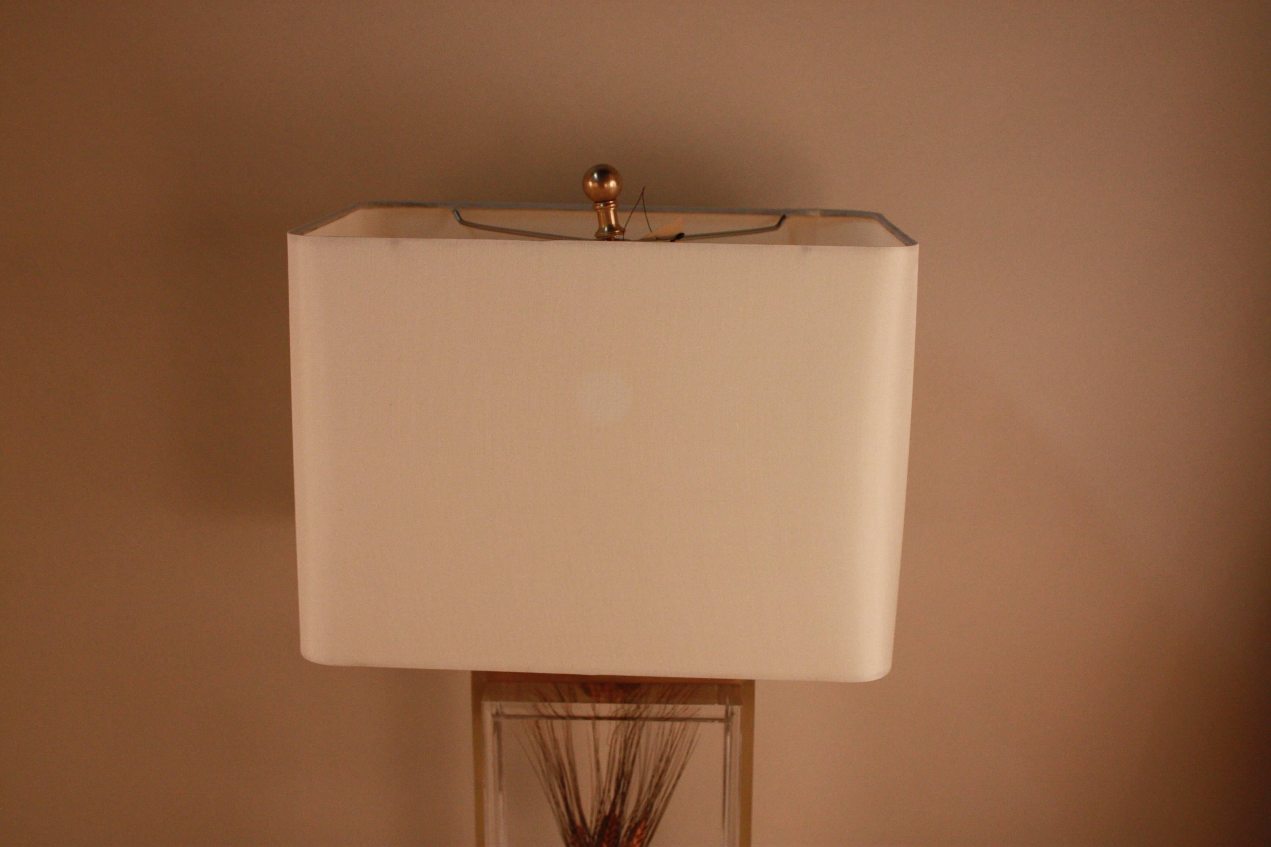 French Lucite Table Lamp with Wheat Inclusion