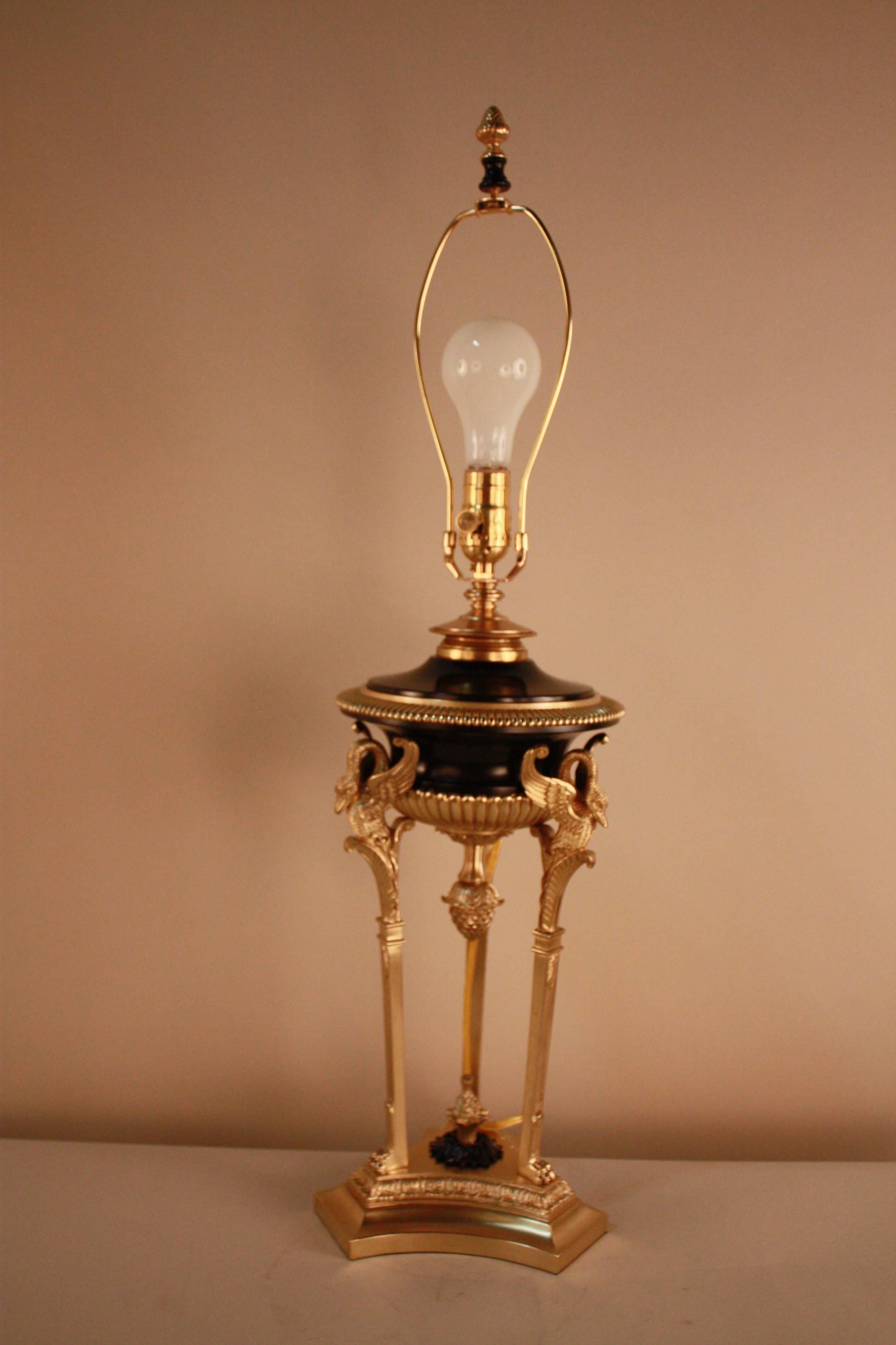Lacquered 19th Century French Empire Style Bronze Table Lamp