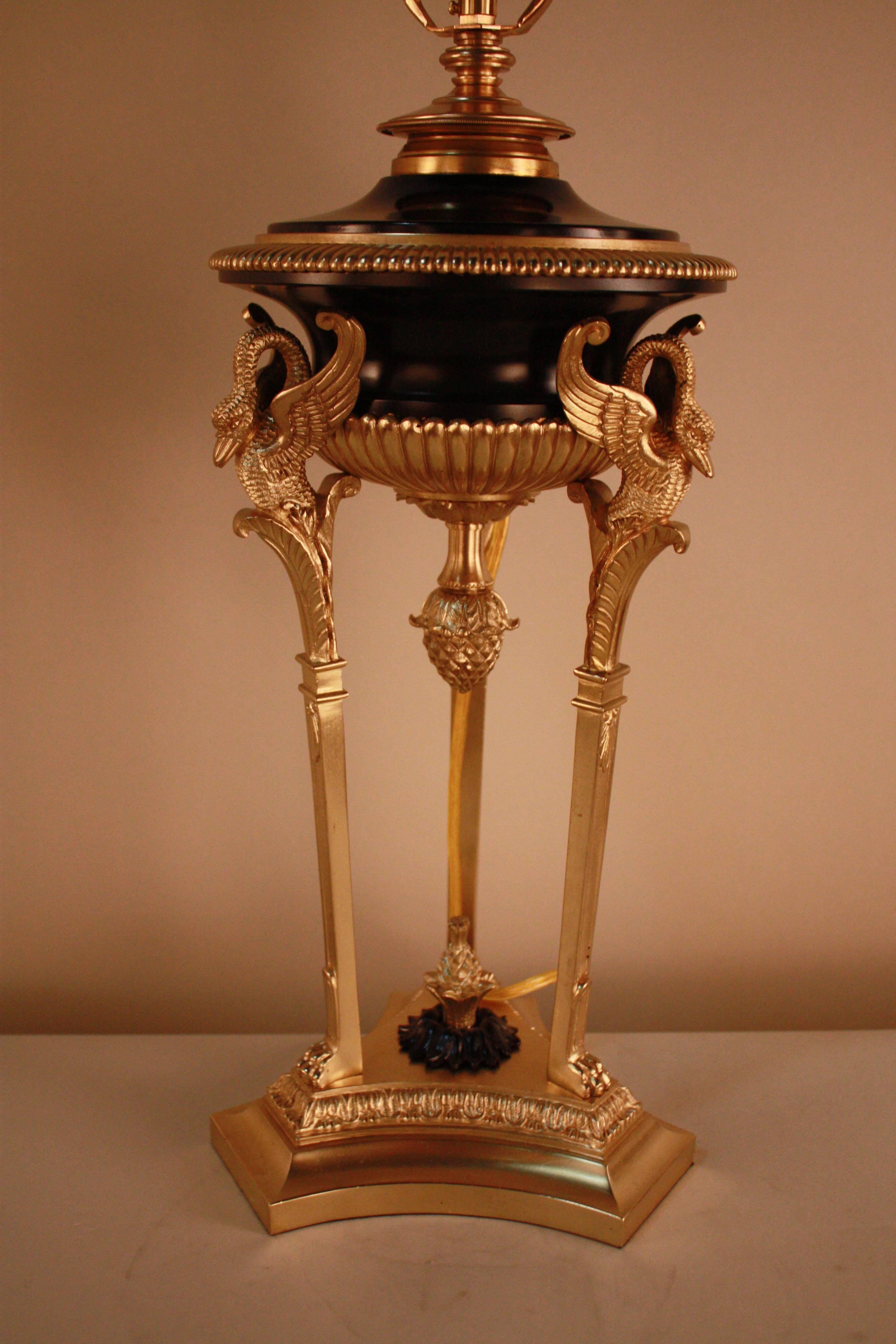 19th Century French Empire Style Bronze Table Lamp In Good Condition In Fairfax, VA