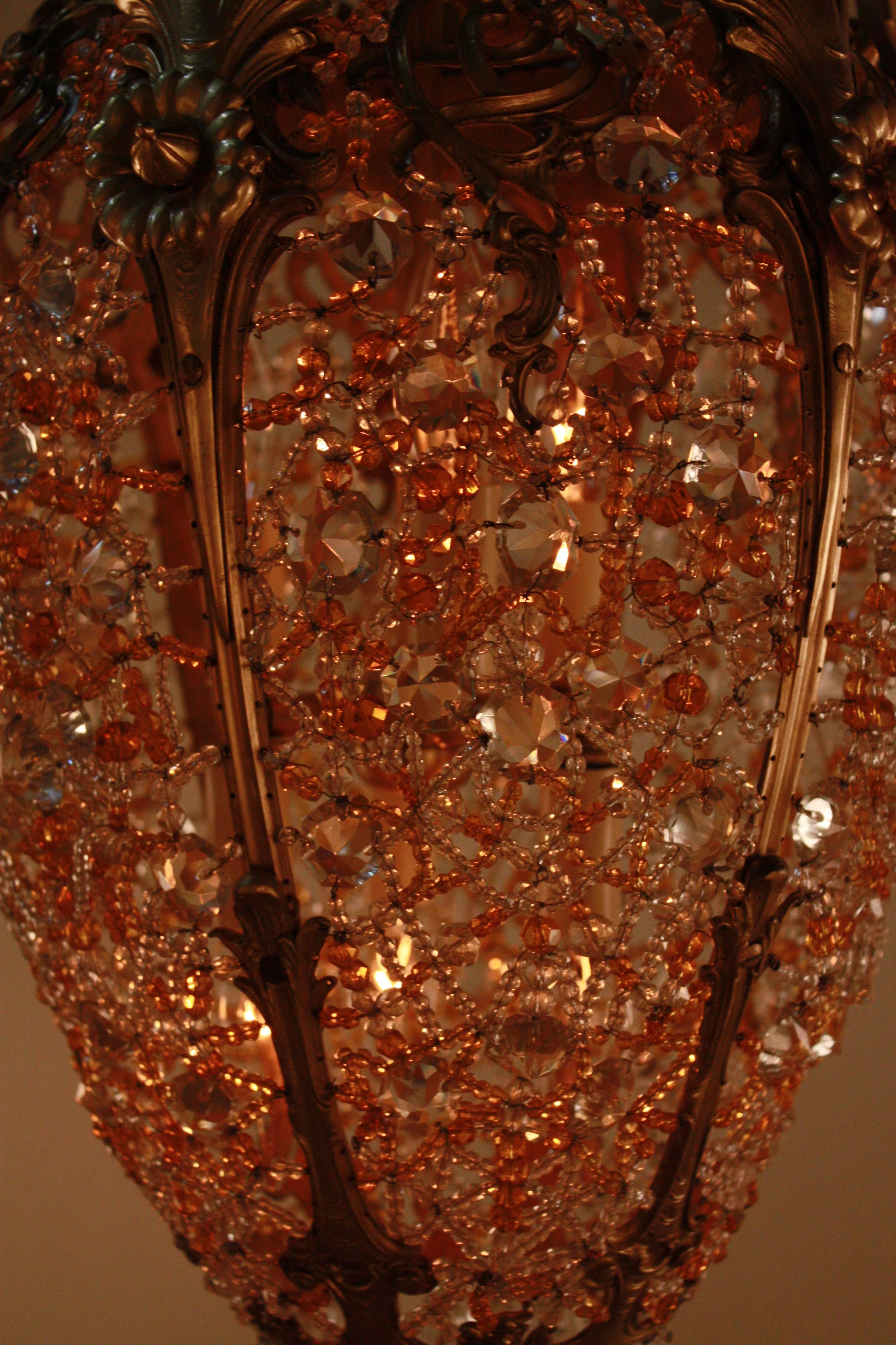 French Crystal and Bronze Chandelier In Good Condition In Fairfax, VA
