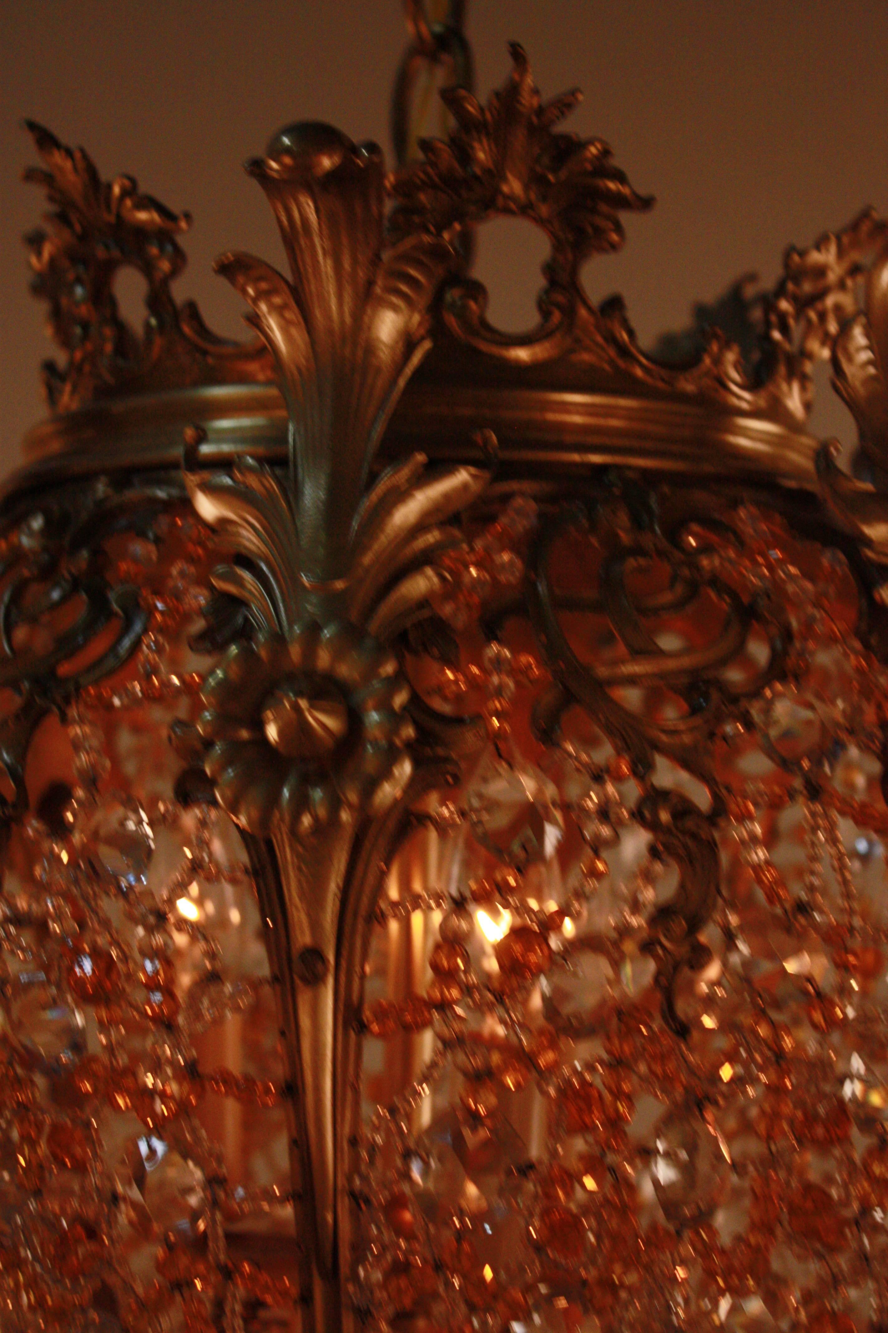 Mid-20th Century French Crystal and Bronze Chandelier