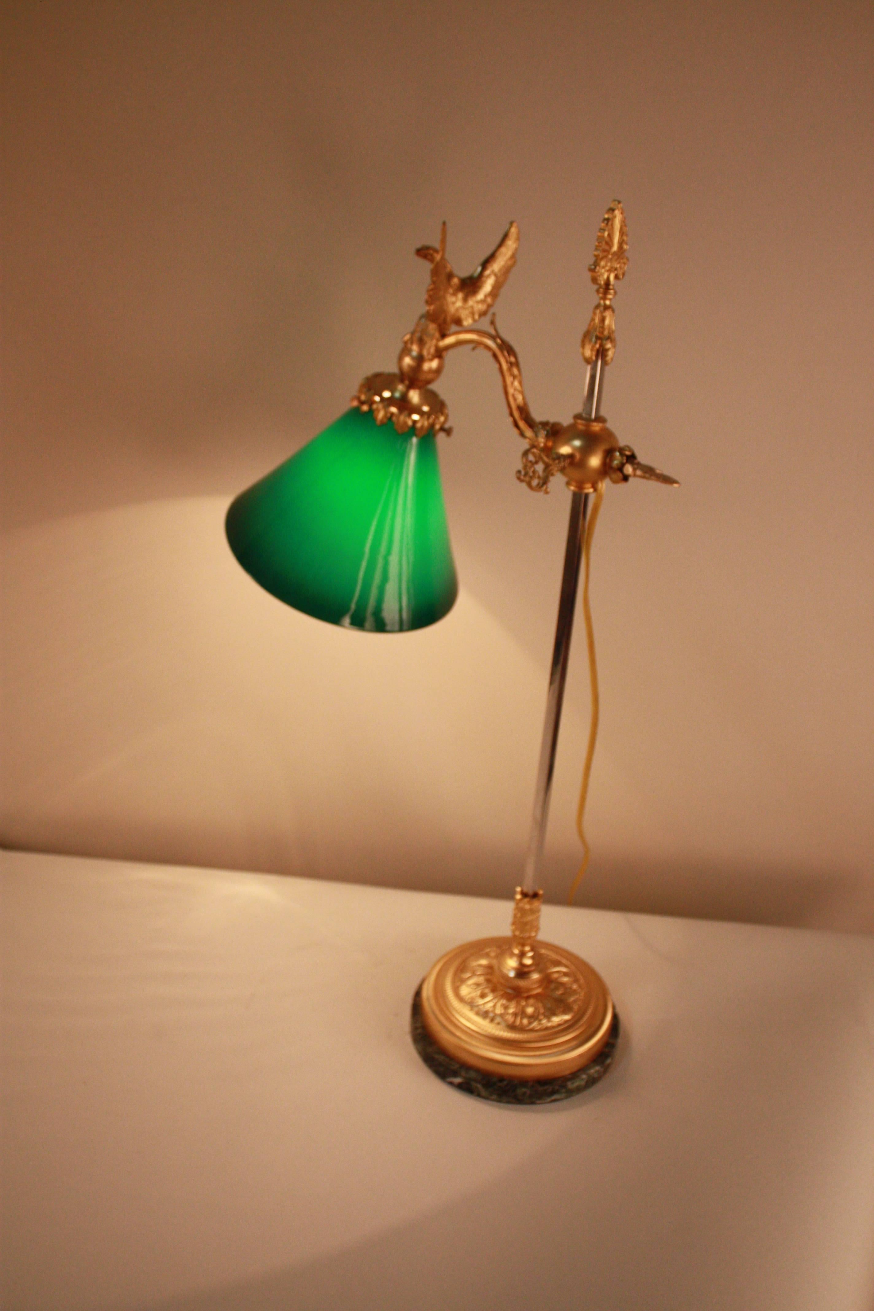 French Bronze Eagle Desk Lamp with Cased Green Shade 3
