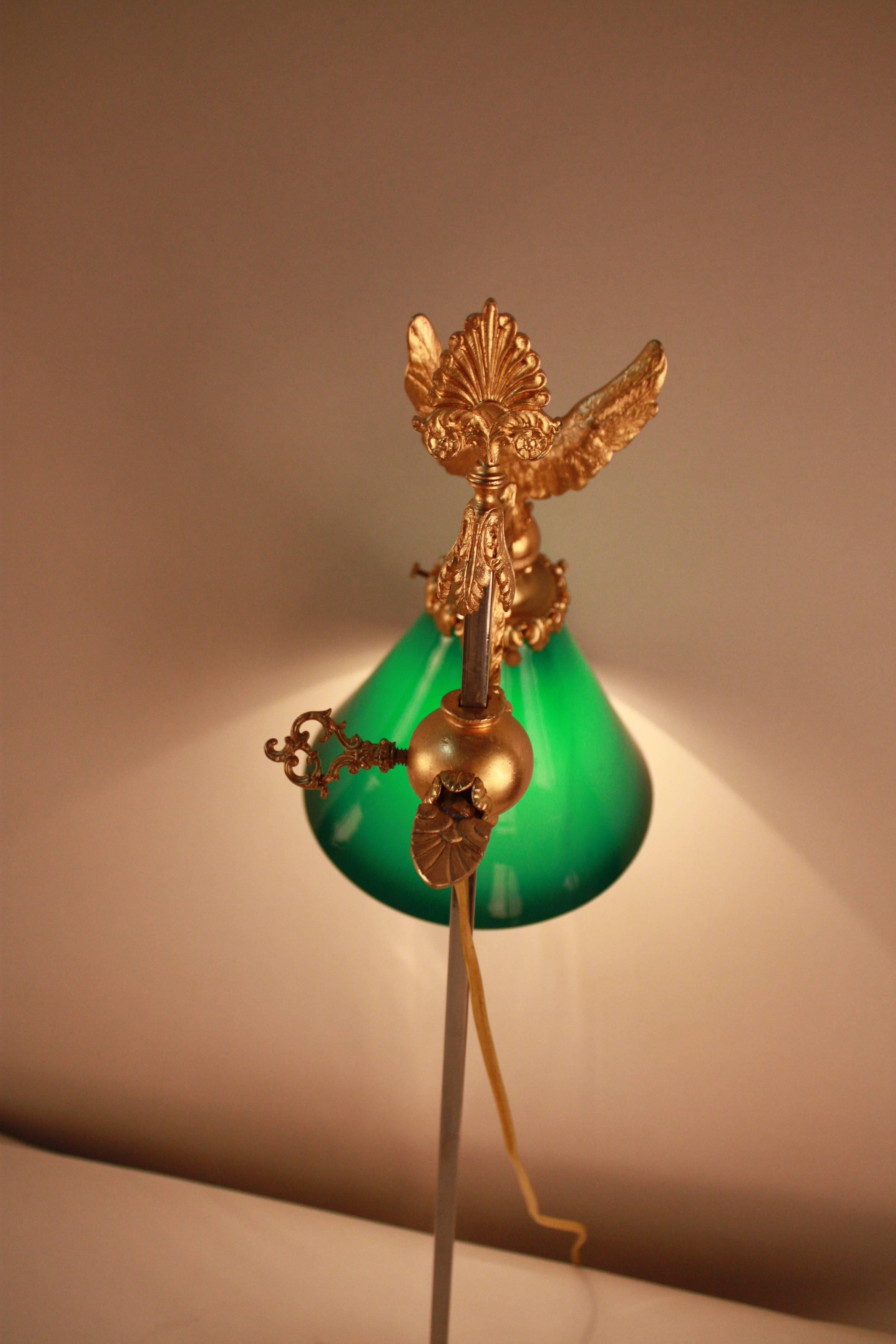 French Bronze Eagle Desk Lamp with Cased Green Shade 4