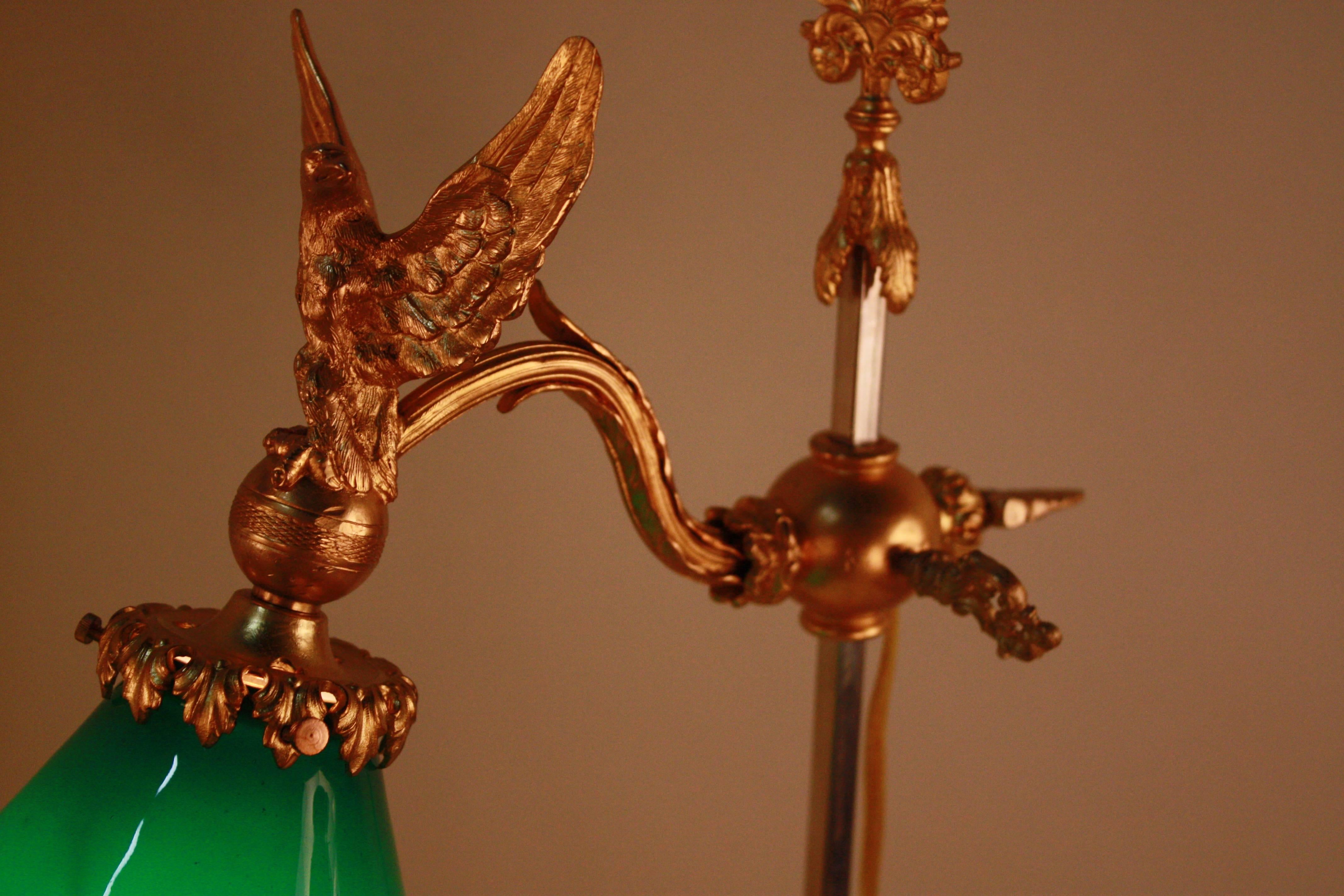 French Bronze Eagle Desk Lamp with Cased Green Shade In Good Condition In Fairfax, VA