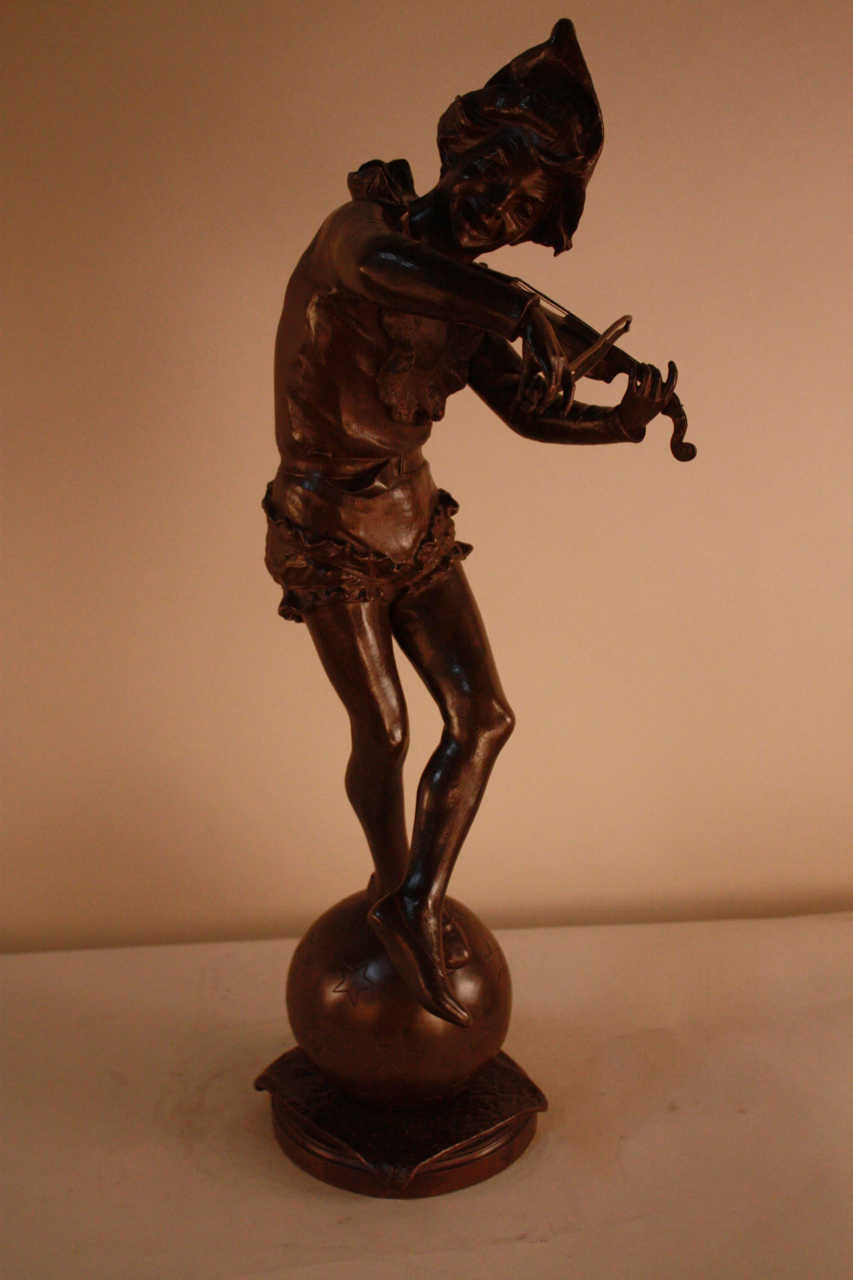 Bronze Sculpture of Harlequin Violinist by Jules Weyns 5
