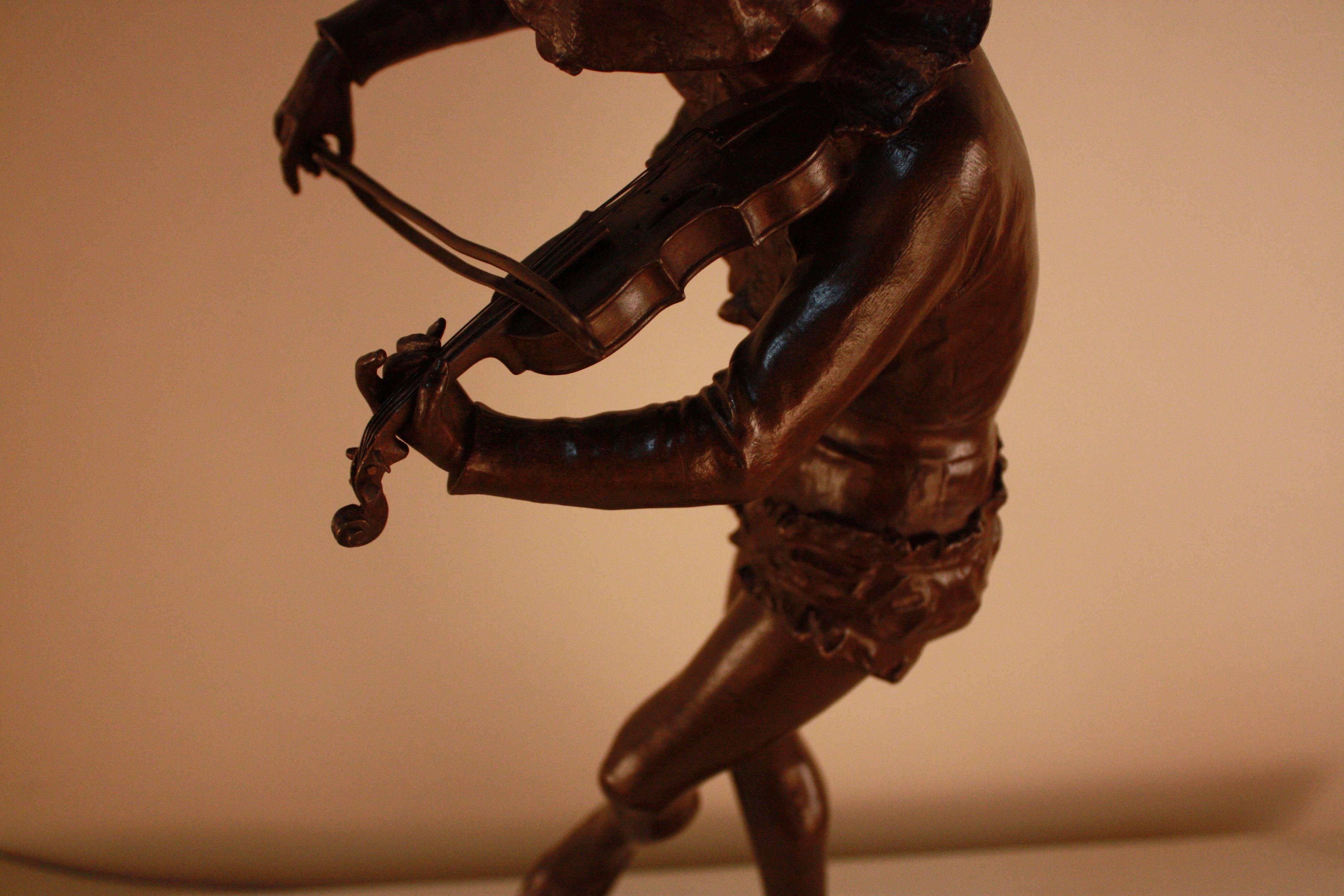 Bronze Sculpture of Harlequin Violinist by Jules Weyns 4