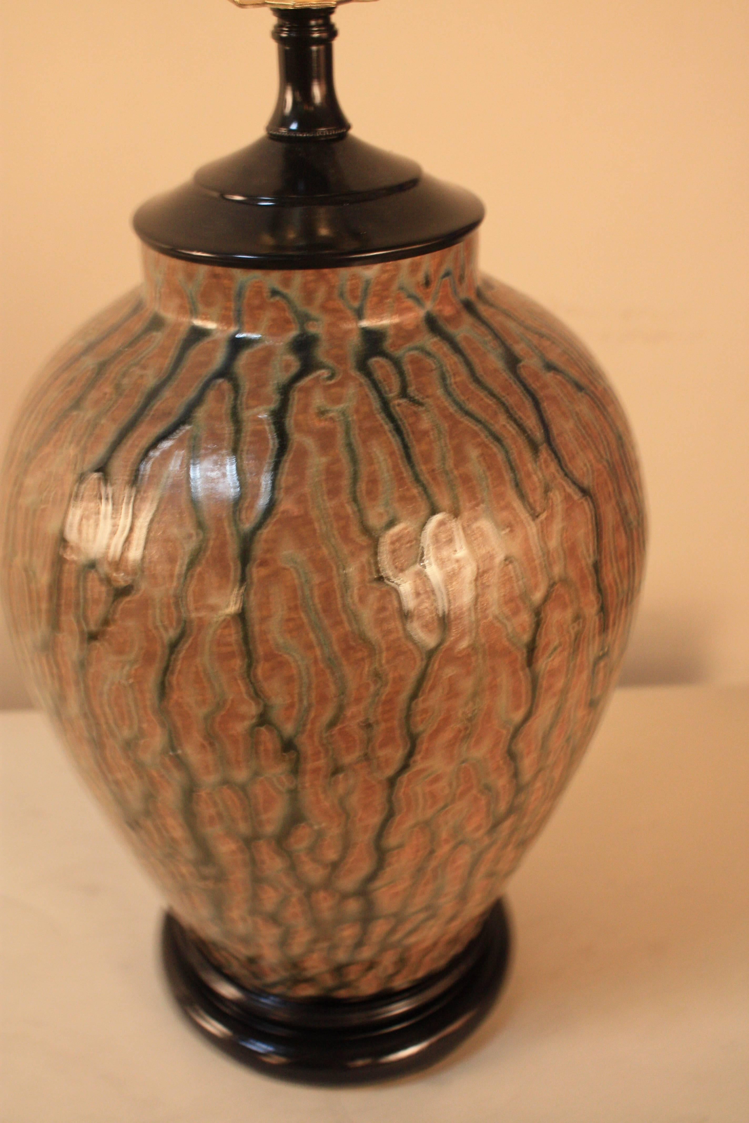 Lacquered Hand-Painted French Pottery Table Lamp
