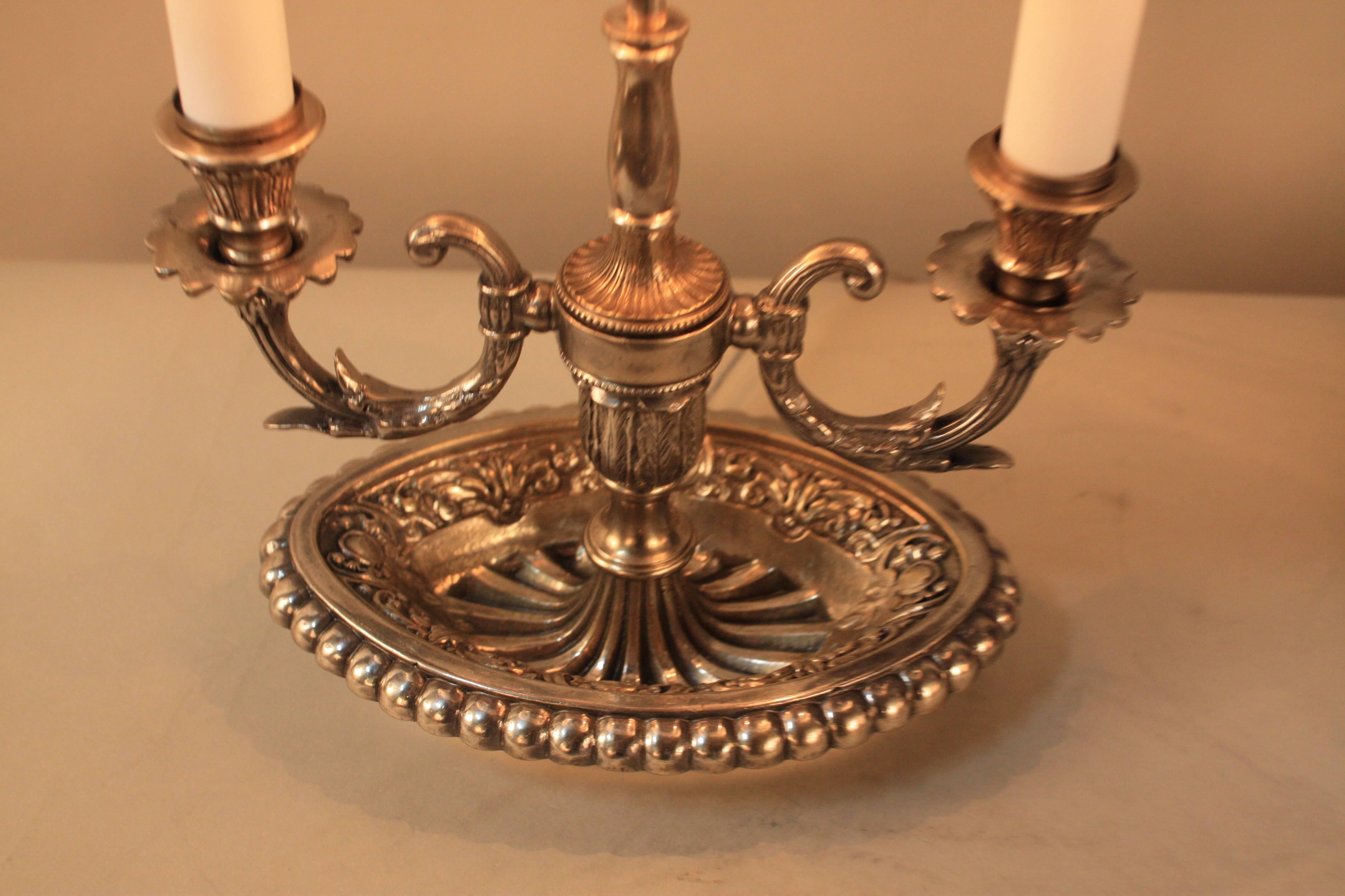 Pair of Silver or Bronze Bouillotte Desk Lamps In Good Condition In Fairfax, VA
