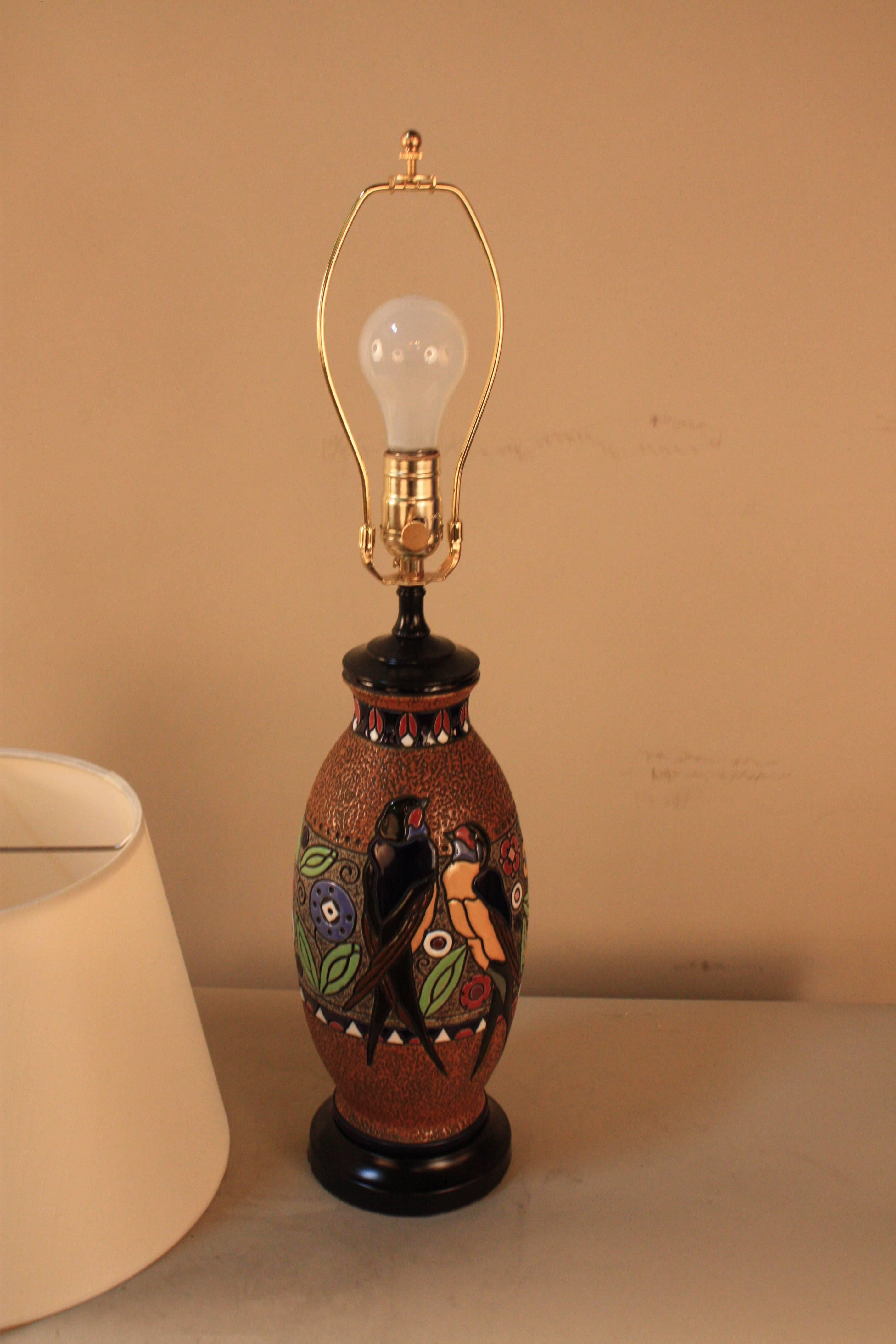 1920s Belgian Ceramic Table Lamp by Boch Freres Keramis In Good Condition In Fairfax, VA