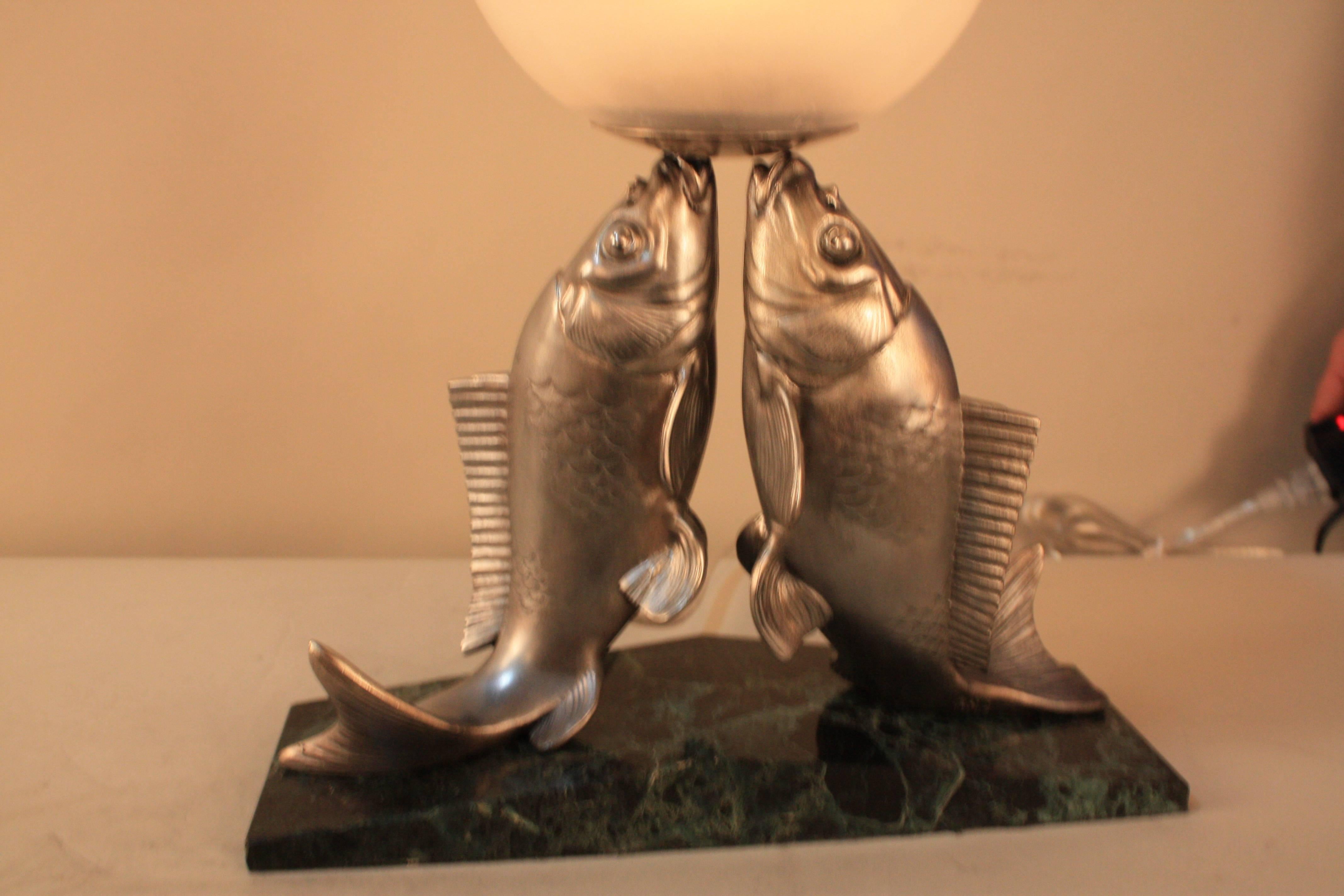 French Art Deco Fish Sculpture Lamp by Melo 3