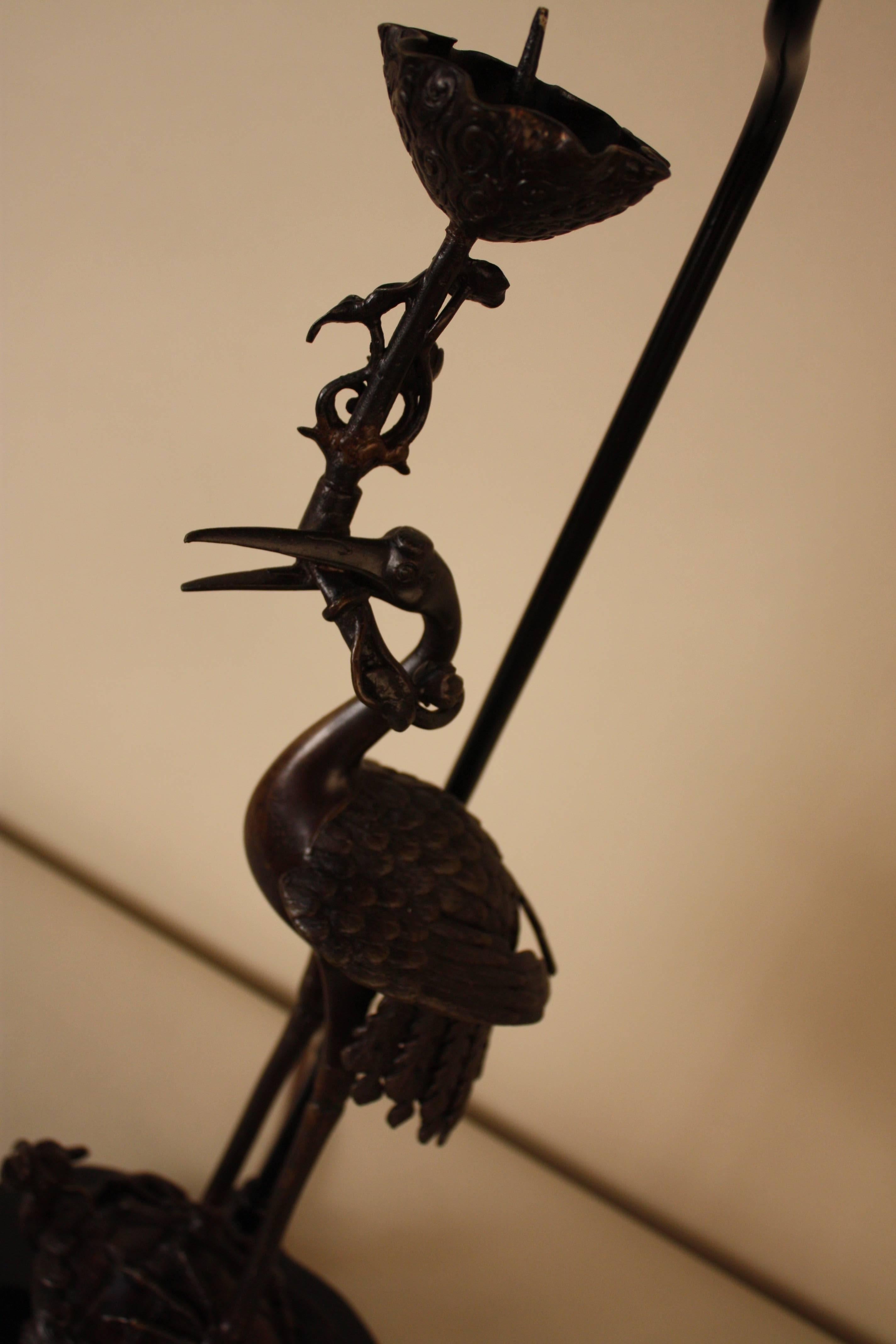 Chinese Bronze Crane on the Turtle Table Lamp 1