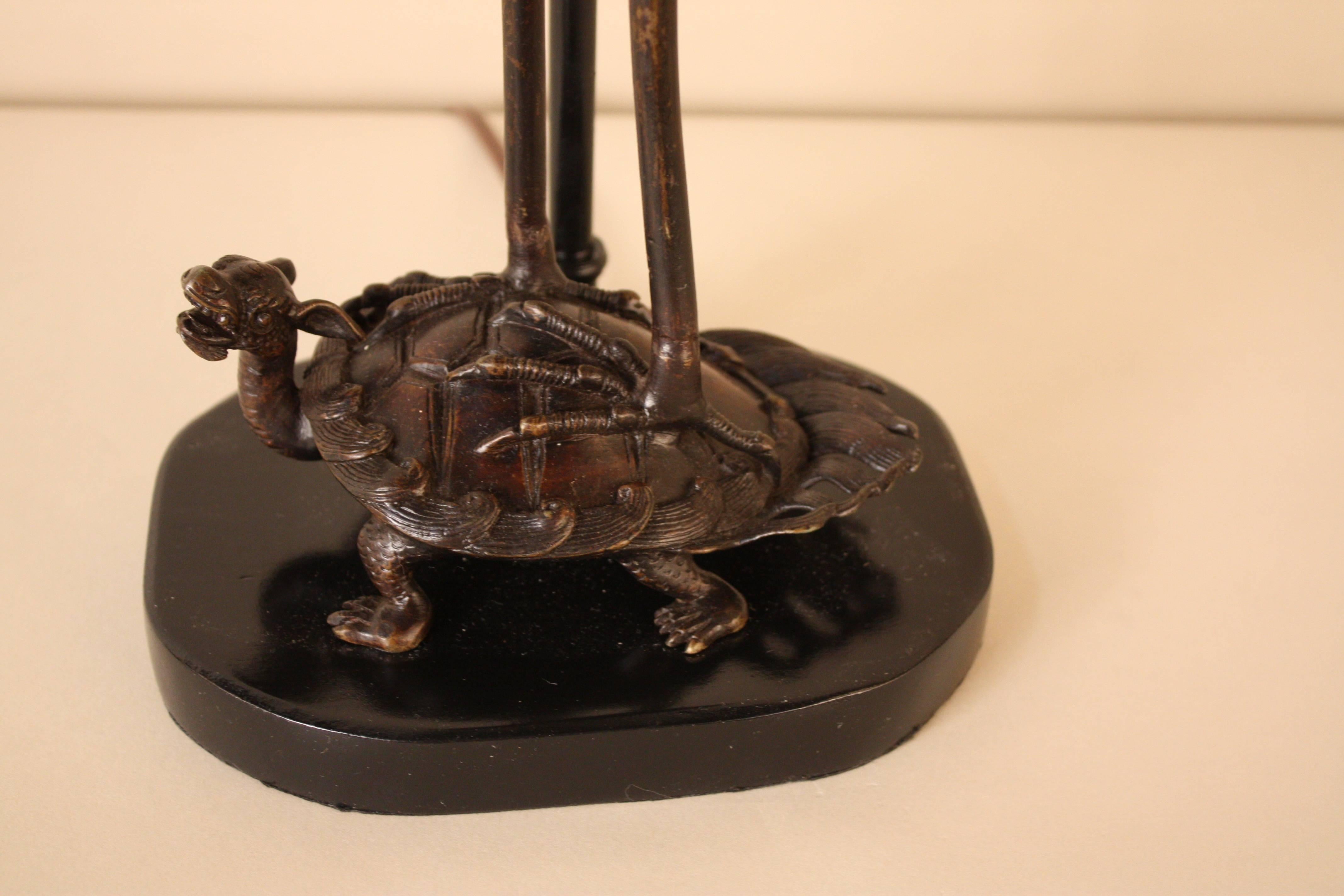 Chinese Bronze Crane on the Turtle Table Lamp 2