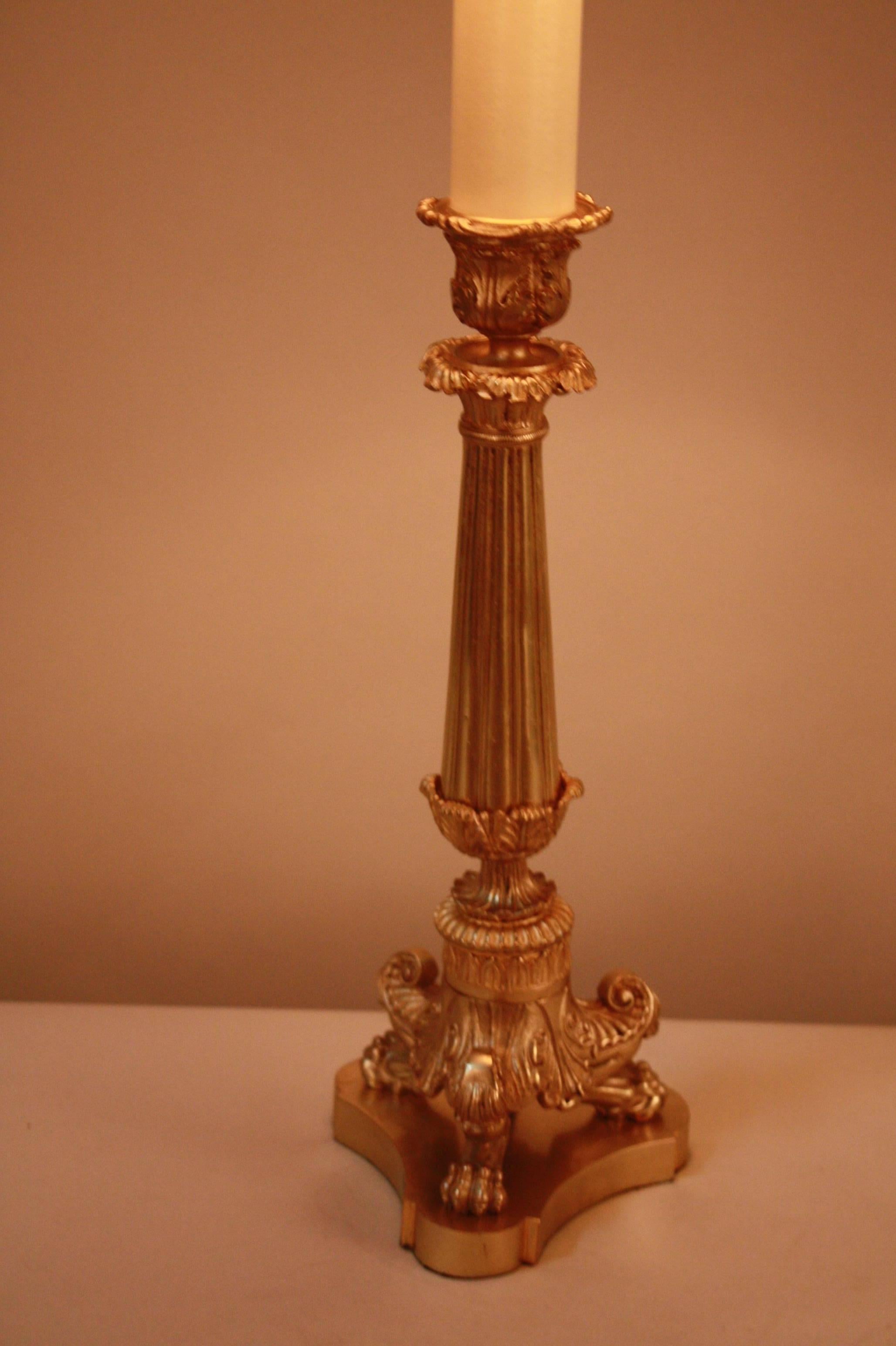 Pair of French Empire Style Bronze Table Lamps In Good Condition In Fairfax, VA