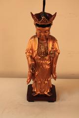 Chinese Lacquered Giltwood Buddha Statue Table Lamp