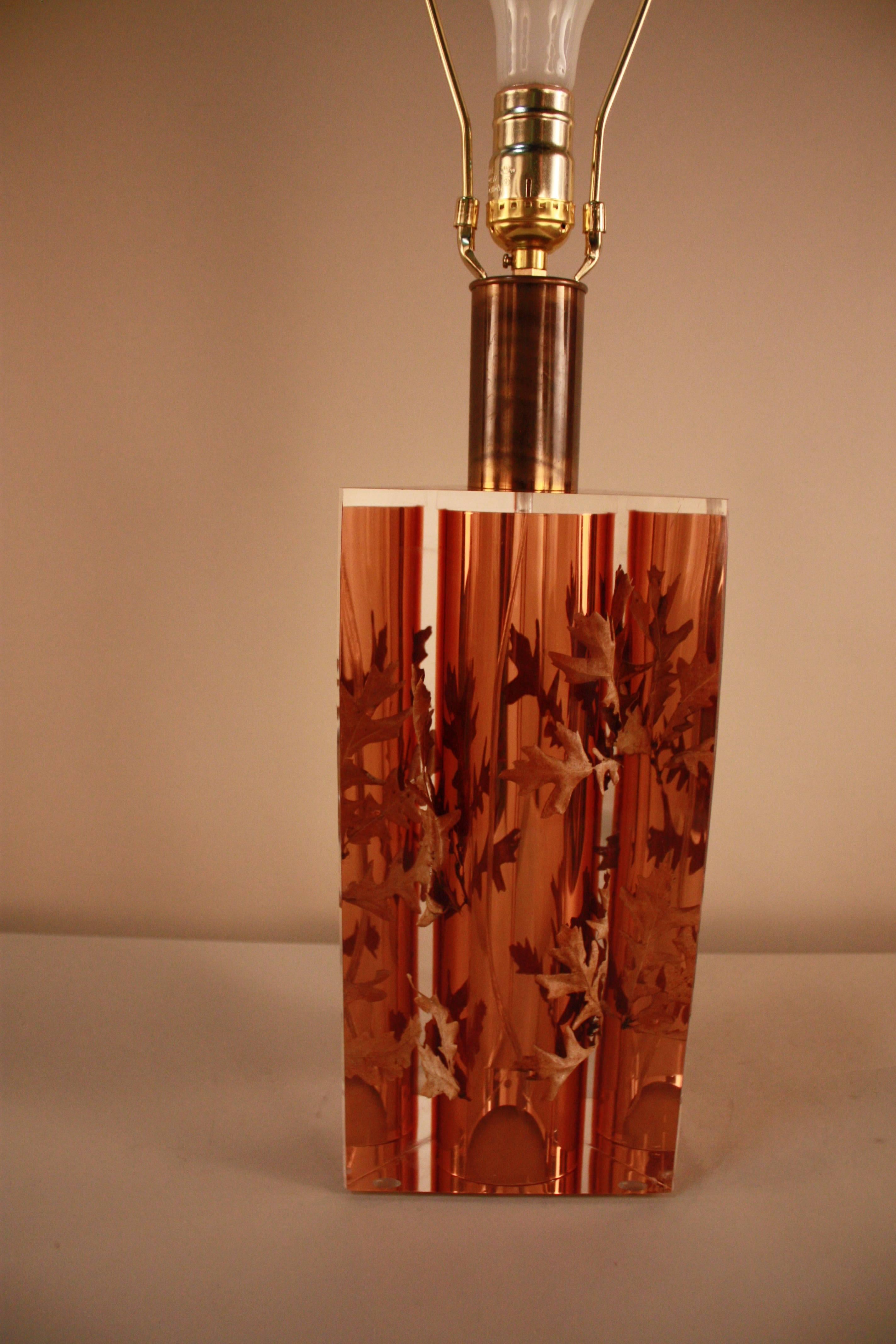 Modern Lucite Table Lamp with Leaf Inclusion by Romeo Paris