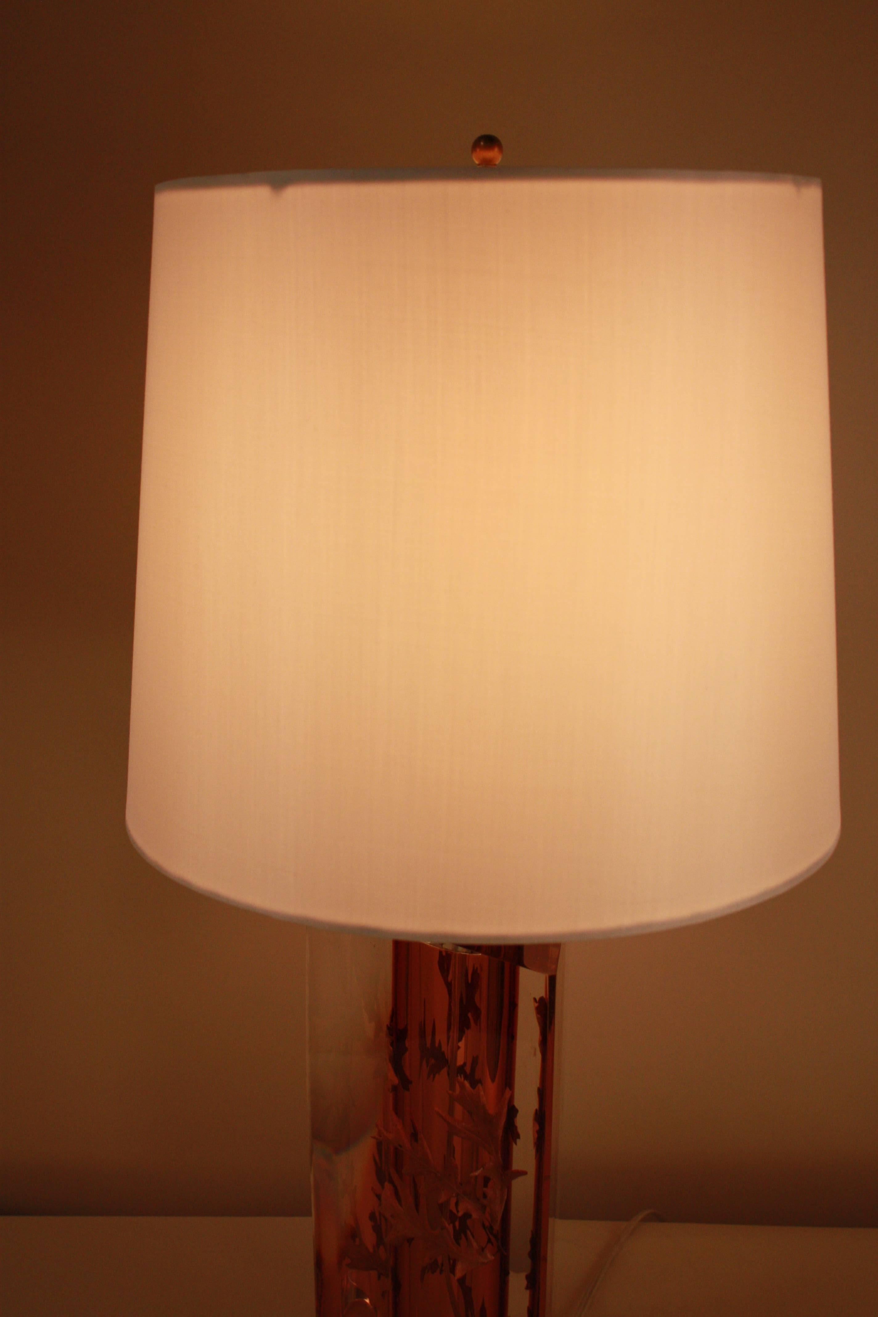 Lucite Table Lamp with Leaf Inclusion by Romeo Paris 1