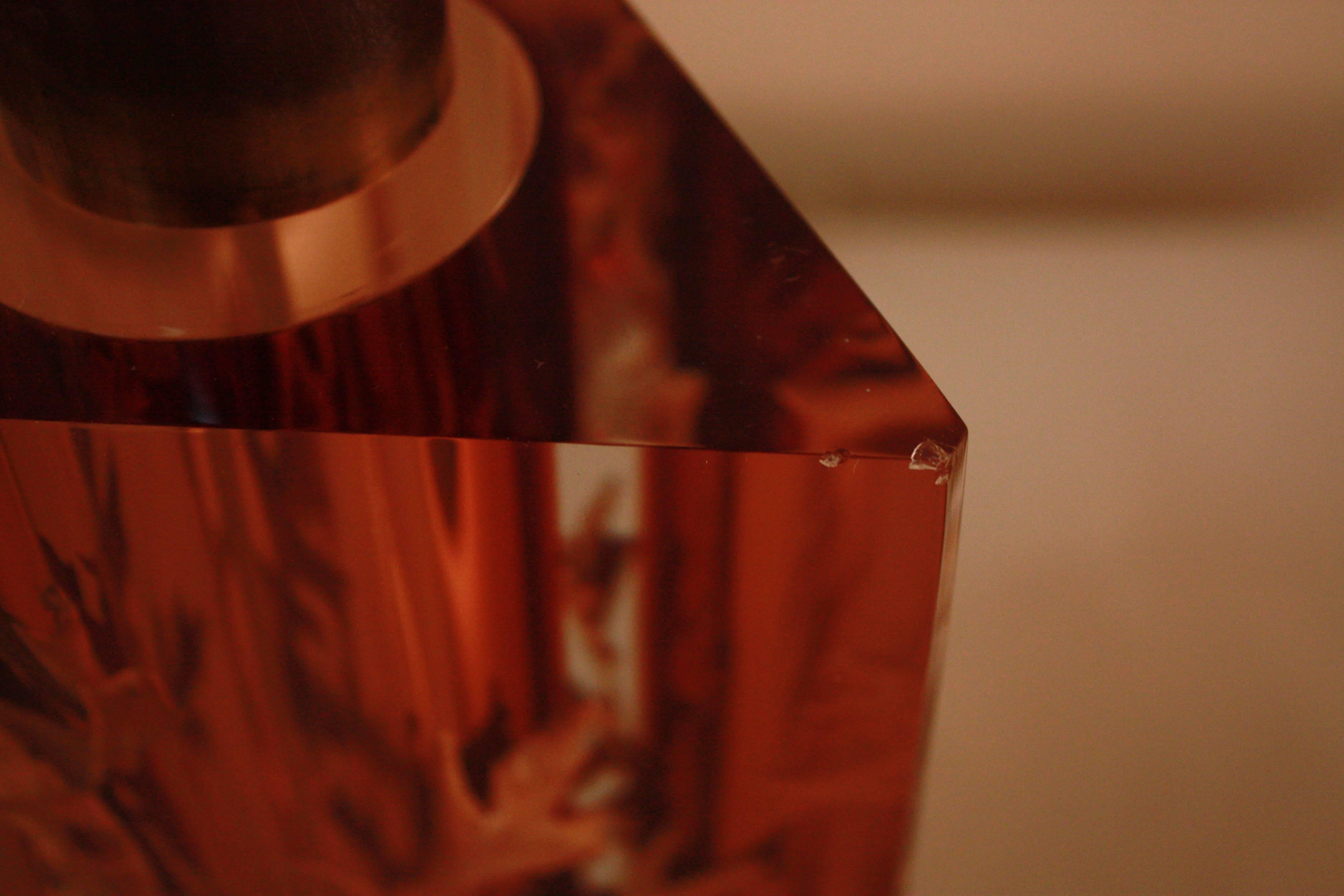 Silk Lucite Table Lamp with Leaf Inclusion by Romeo Paris