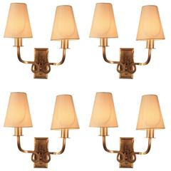 Set of Four Mid-Century Bronze Wall Sconces Attributed to Jules Leleu