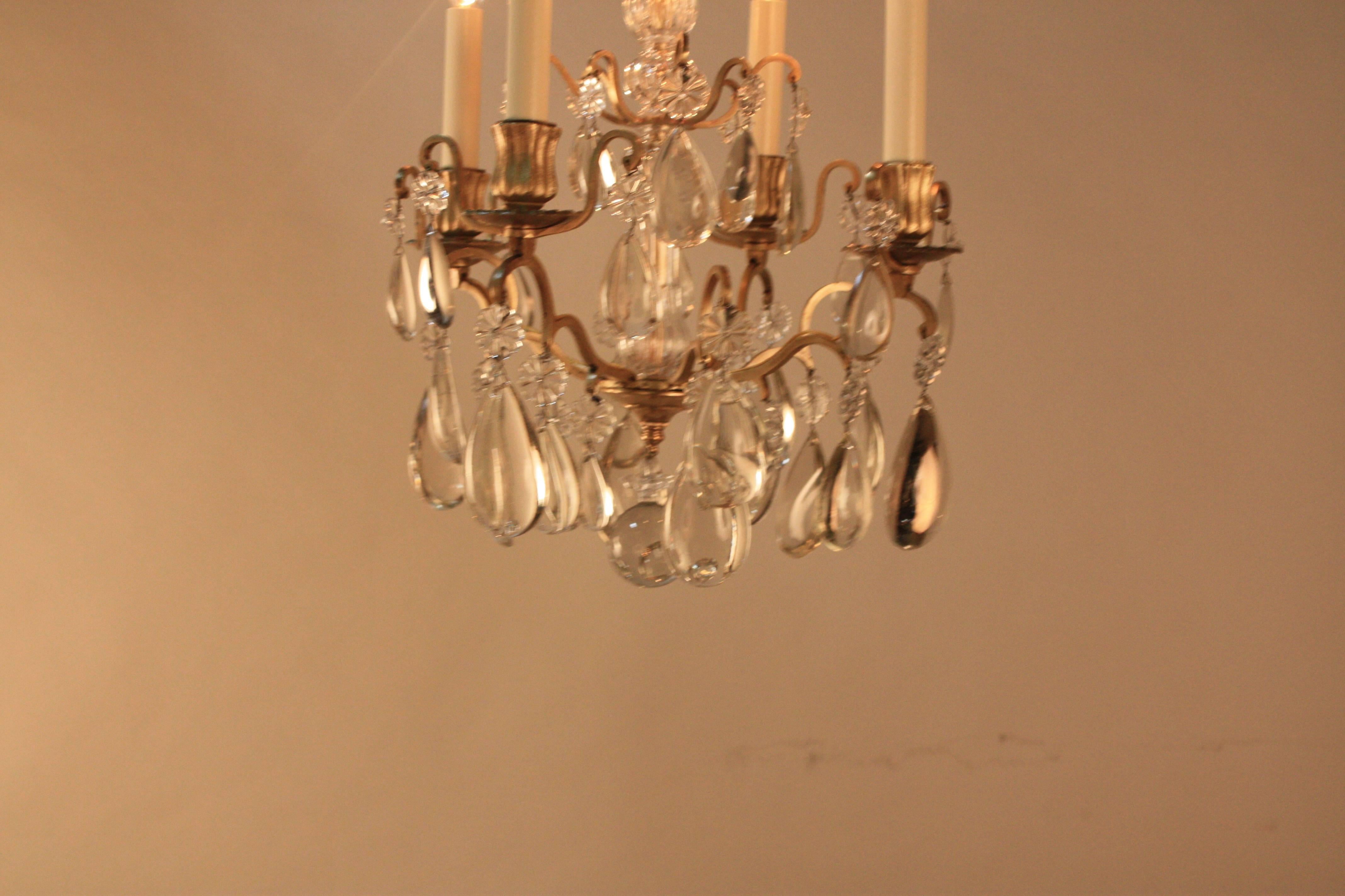 French Crystal and Bronze Chandelier In Good Condition In Fairfax, VA