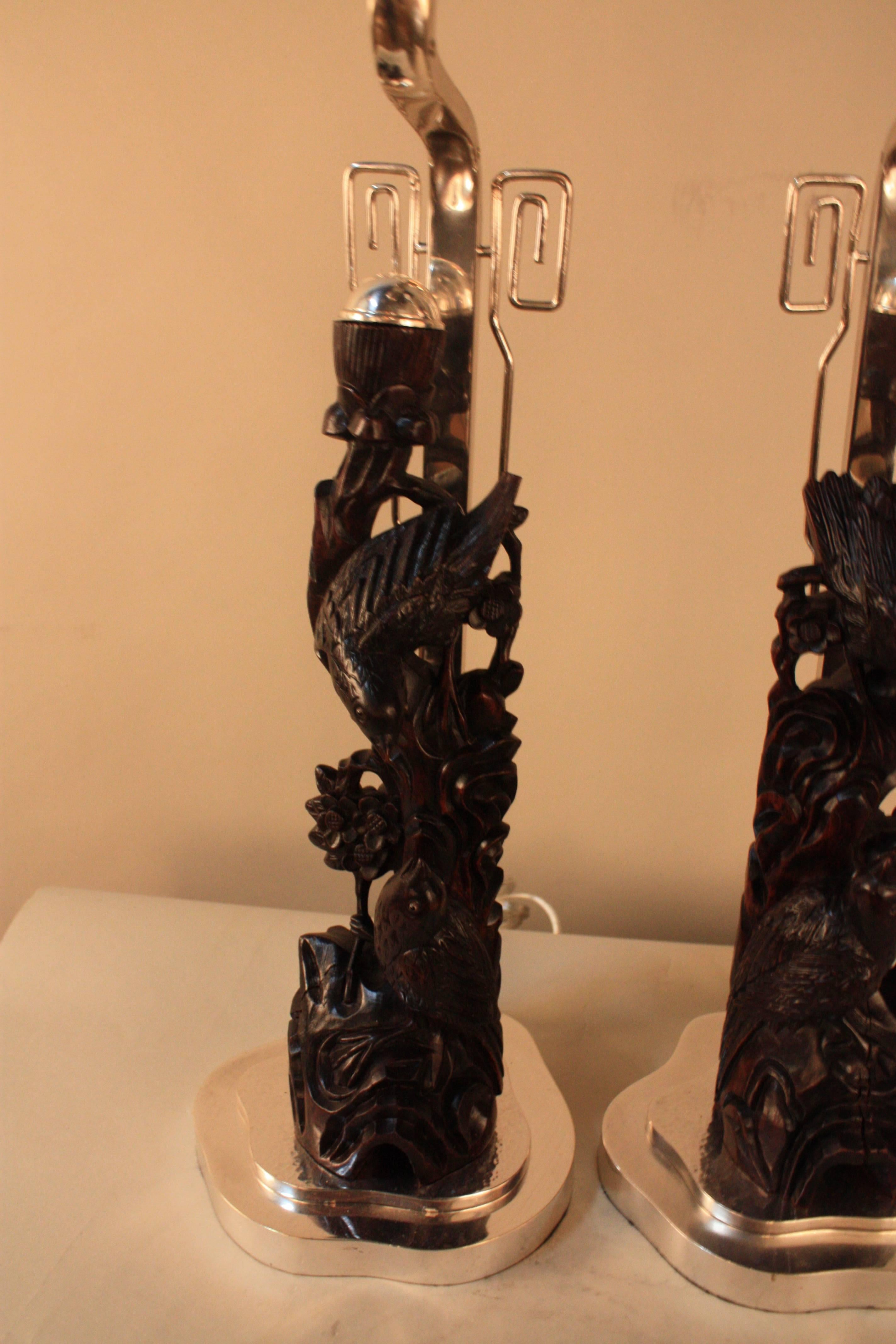Pair of 19th Century Carved Rosewood Table Lamps In Good Condition In Fairfax, VA