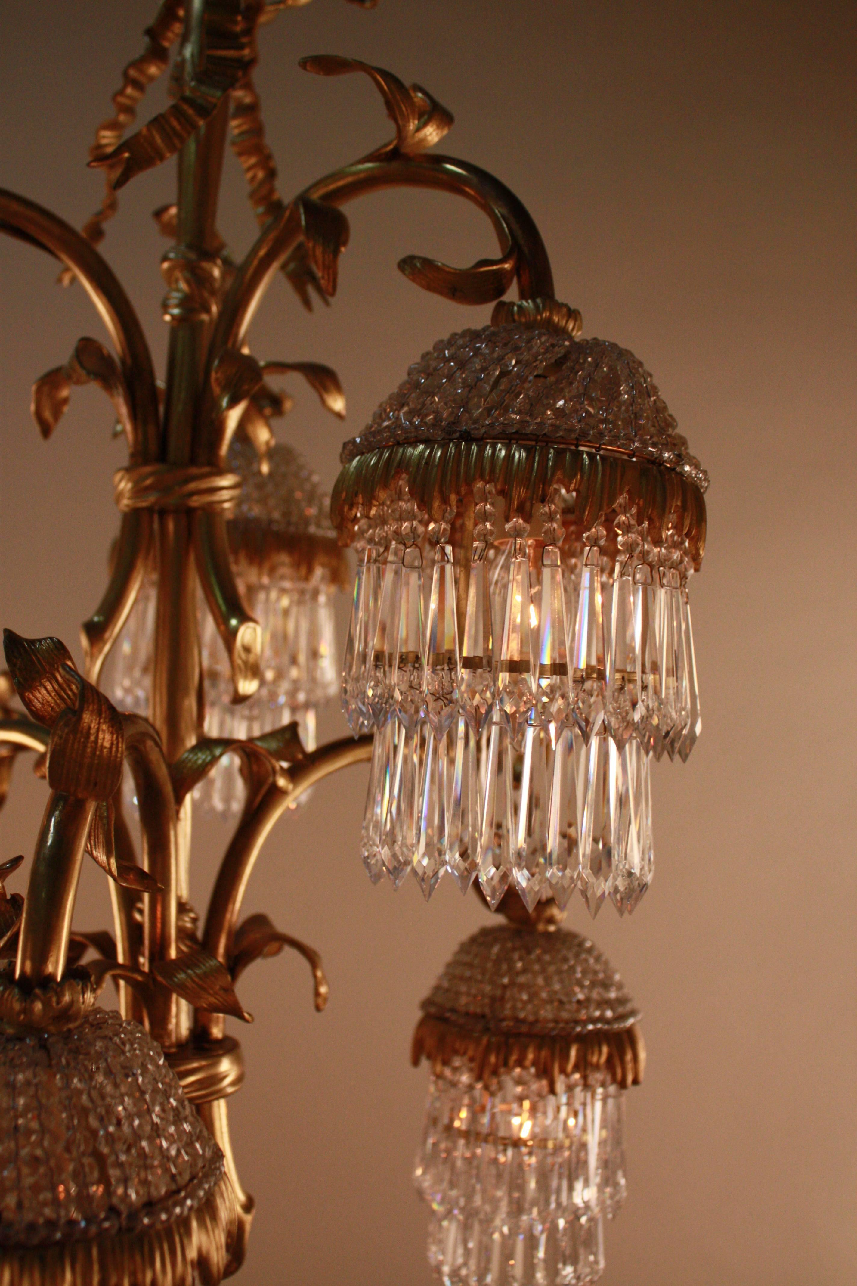 Exquisite Mid-Century Bronze and Crystal French Chandelier by Maison Bagues In Good Condition In Fairfax, VA