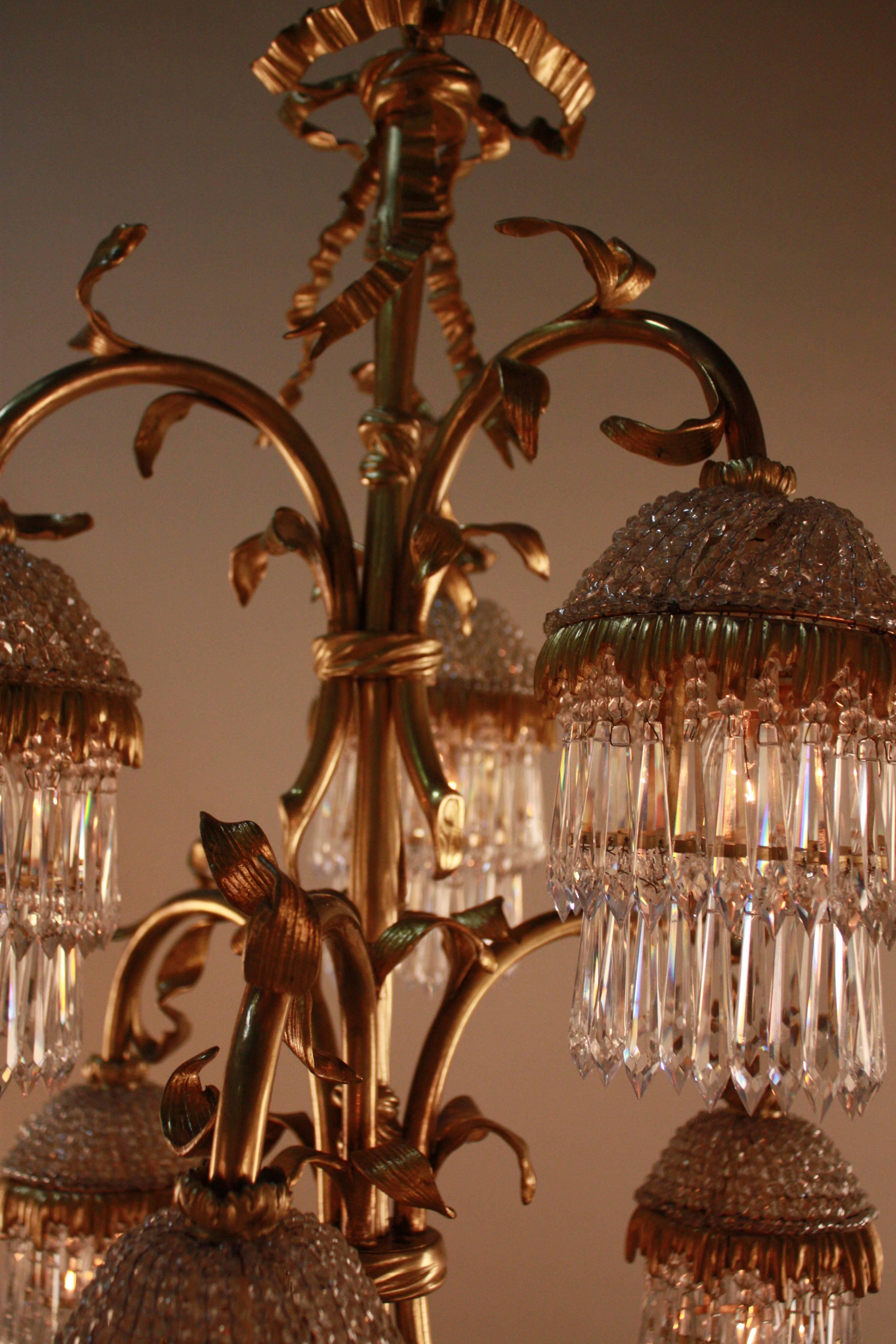Mid-20th Century Exquisite Mid-Century Bronze and Crystal French Chandelier by Maison Bagues