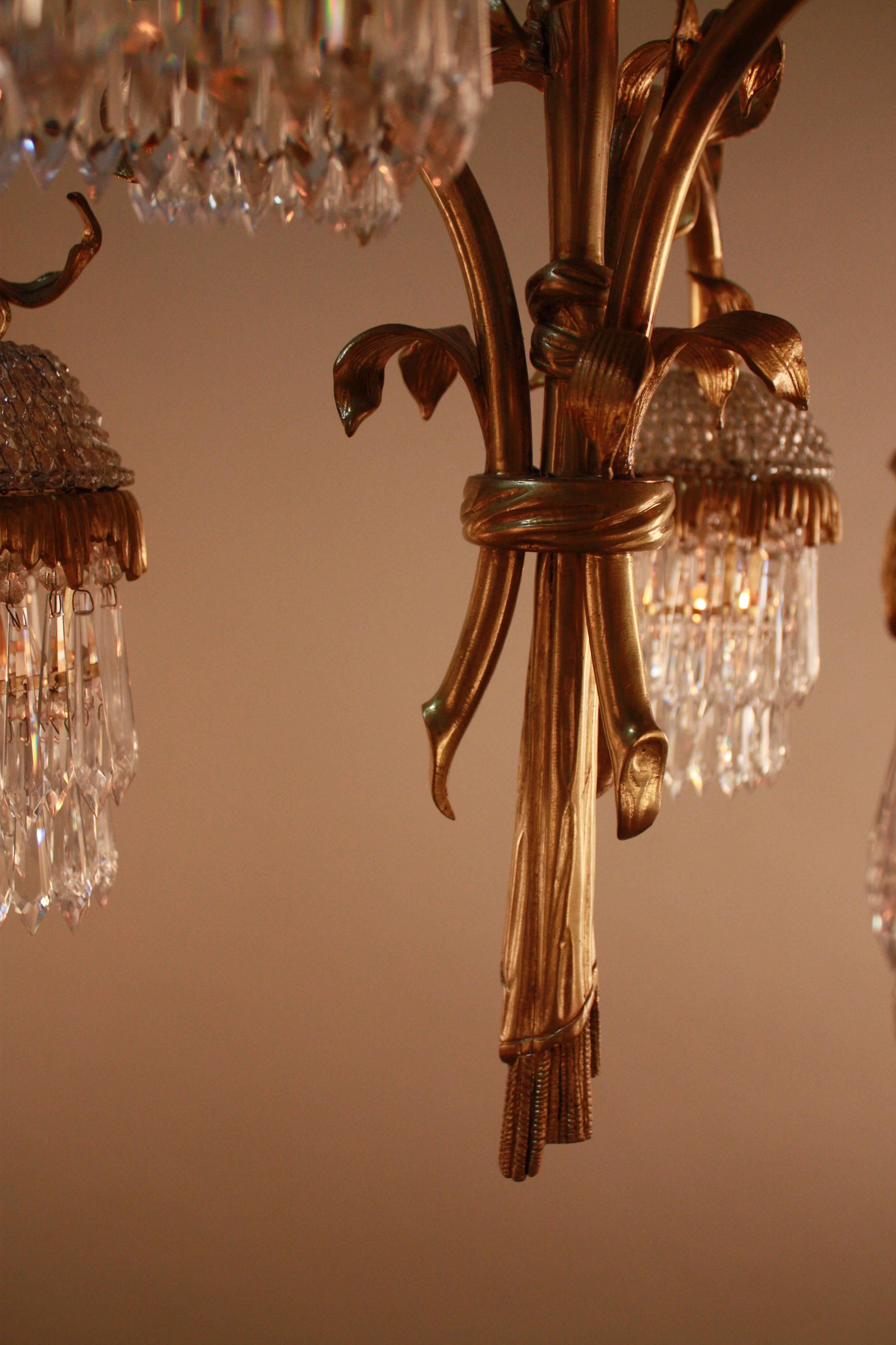 Exquisite Mid-Century Bronze and Crystal French Chandelier by Maison Bagues 2
