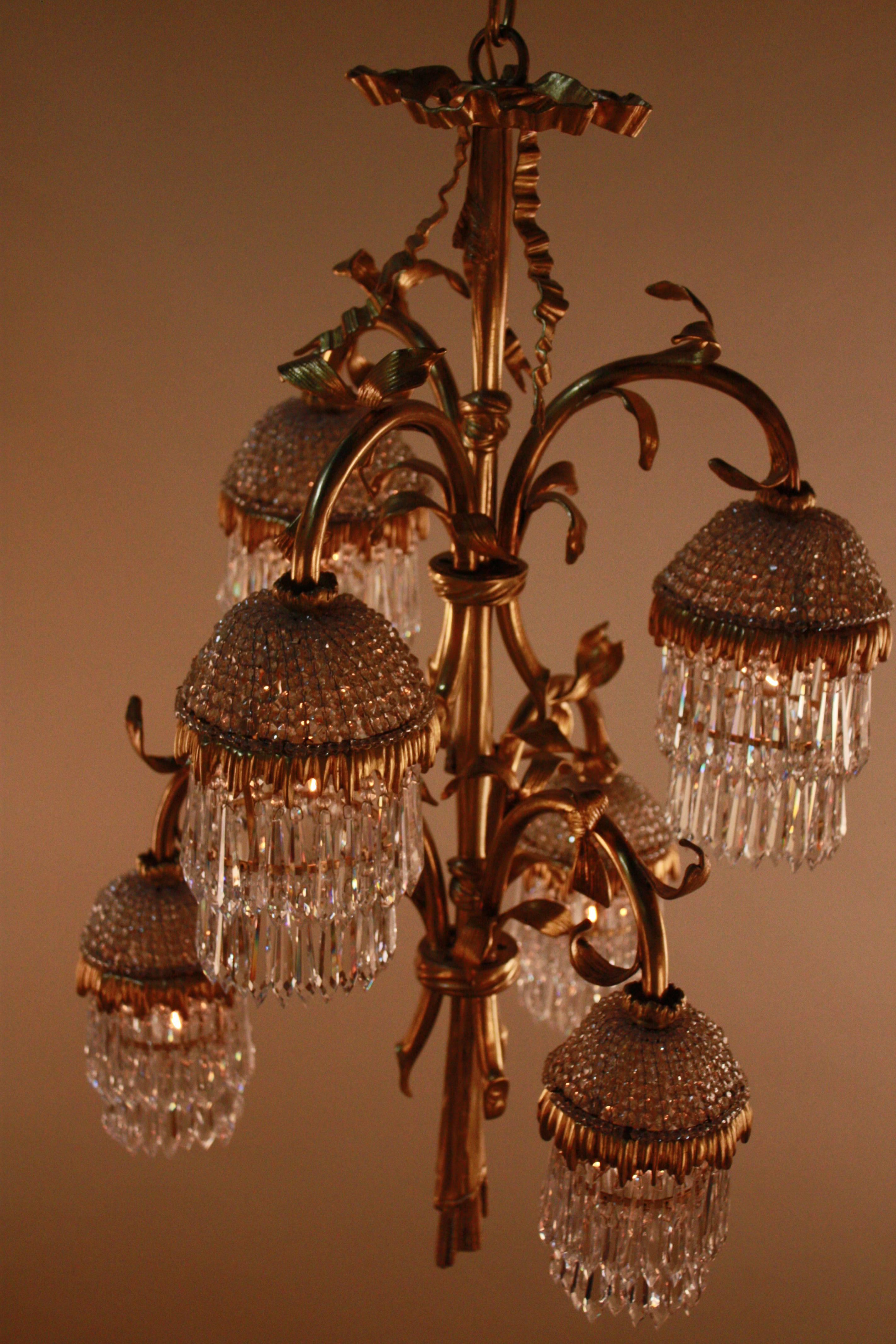 Exquisite Mid-Century Bronze and Crystal French Chandelier by Maison Bagues 6