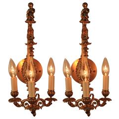 Pair of 19th Century French Empire Style Bronze Wall Sconces