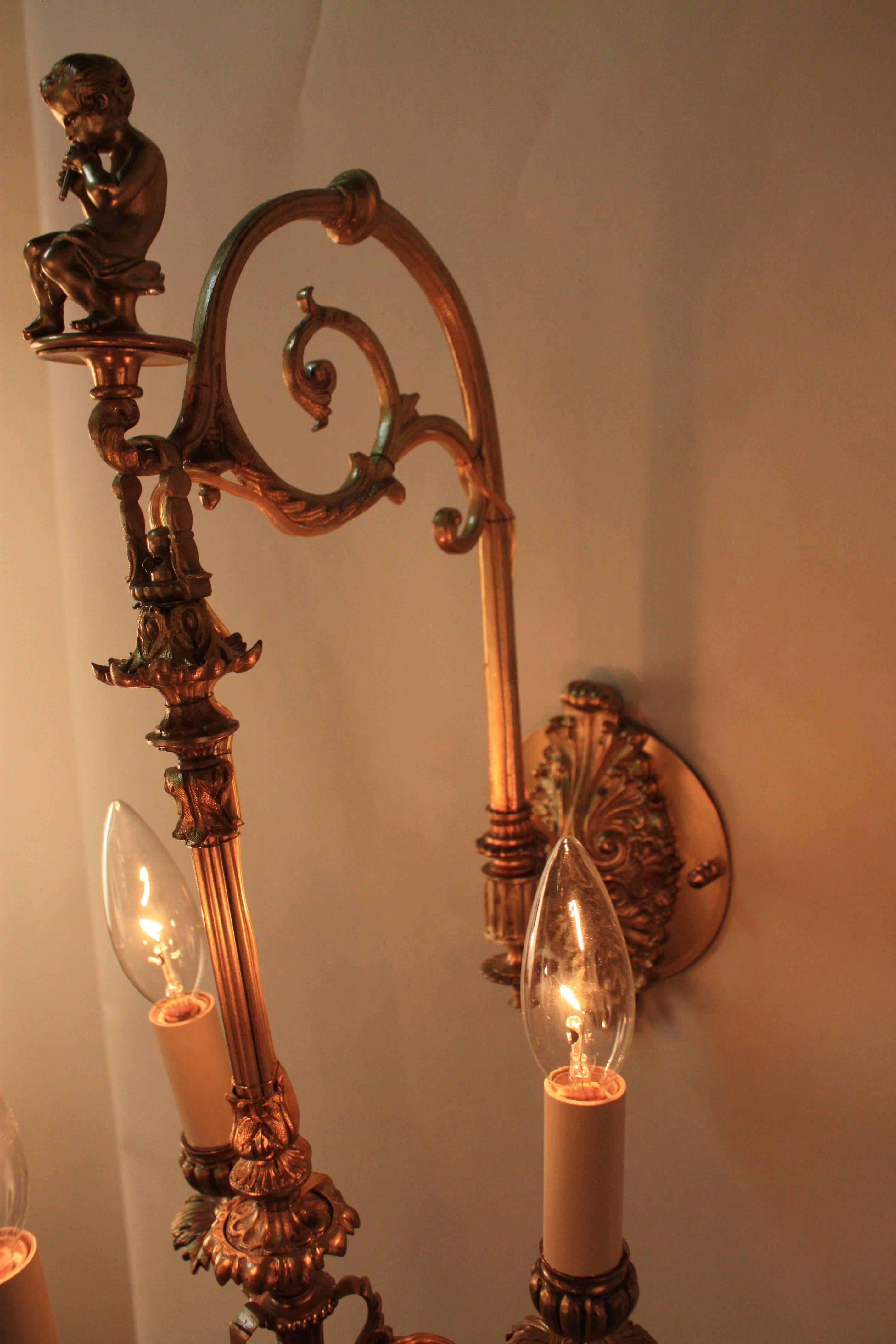 Pair of 19th Century French Empire Style Bronze Wall Sconces 4