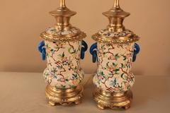 Pair of 19th Century Electrified Porcelain Oil Lamps