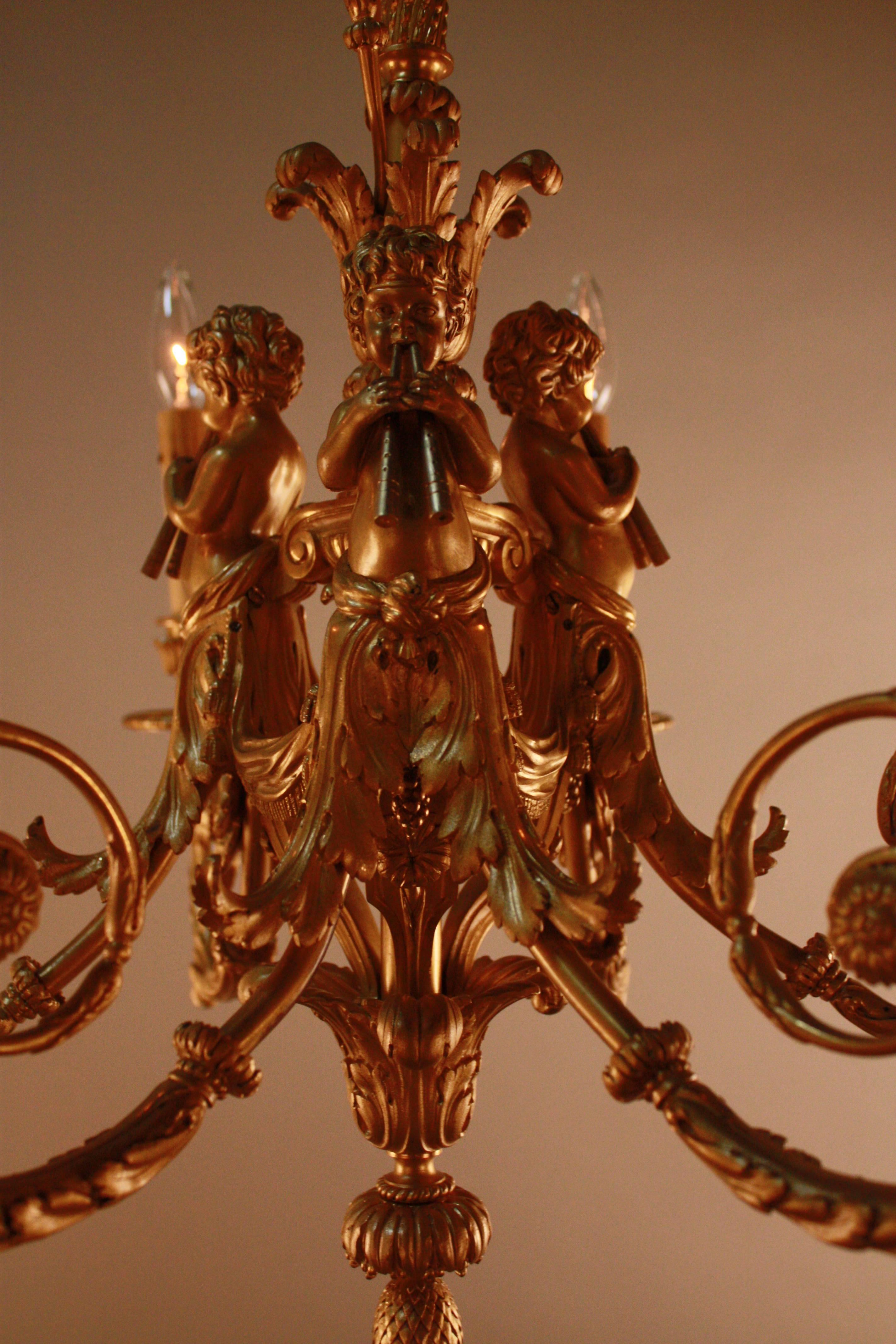 Louis XVI French Ormolu Six-Light Chandelier after a Model by Pierre GouthièRe