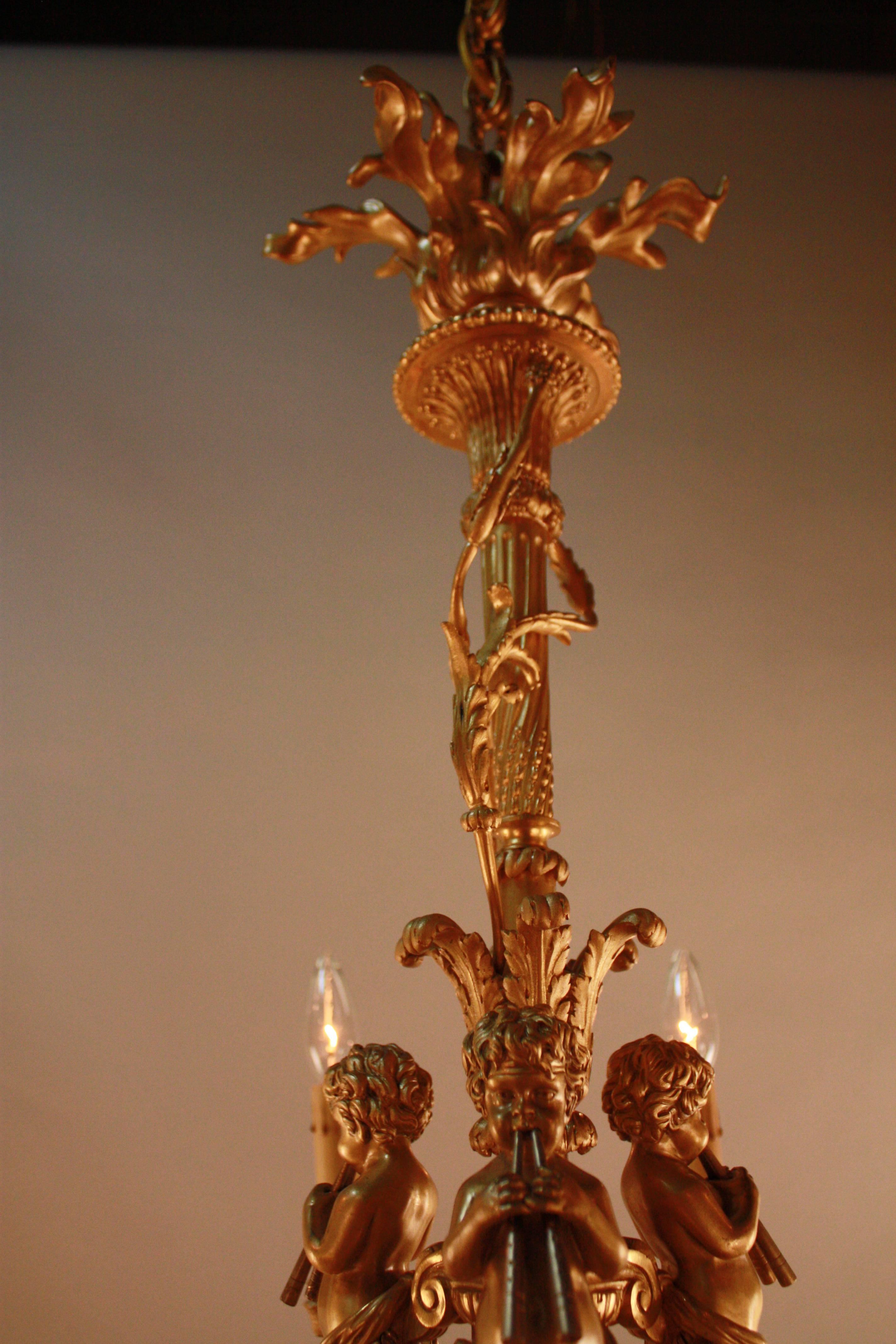 Early 20th Century French Ormolu Six-Light Chandelier after a Model by Pierre GouthièRe