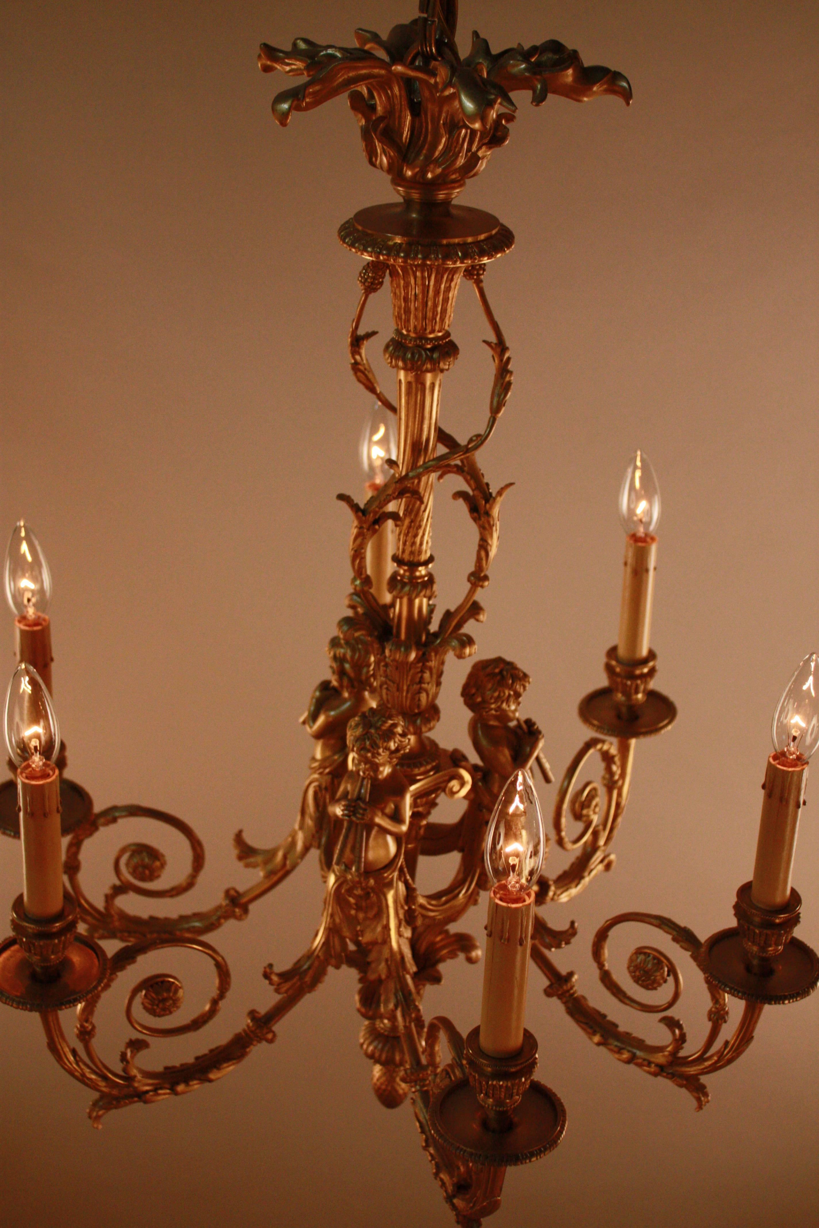 French Ormolu Six-Light Chandelier after a Model by Pierre GouthièRe 1