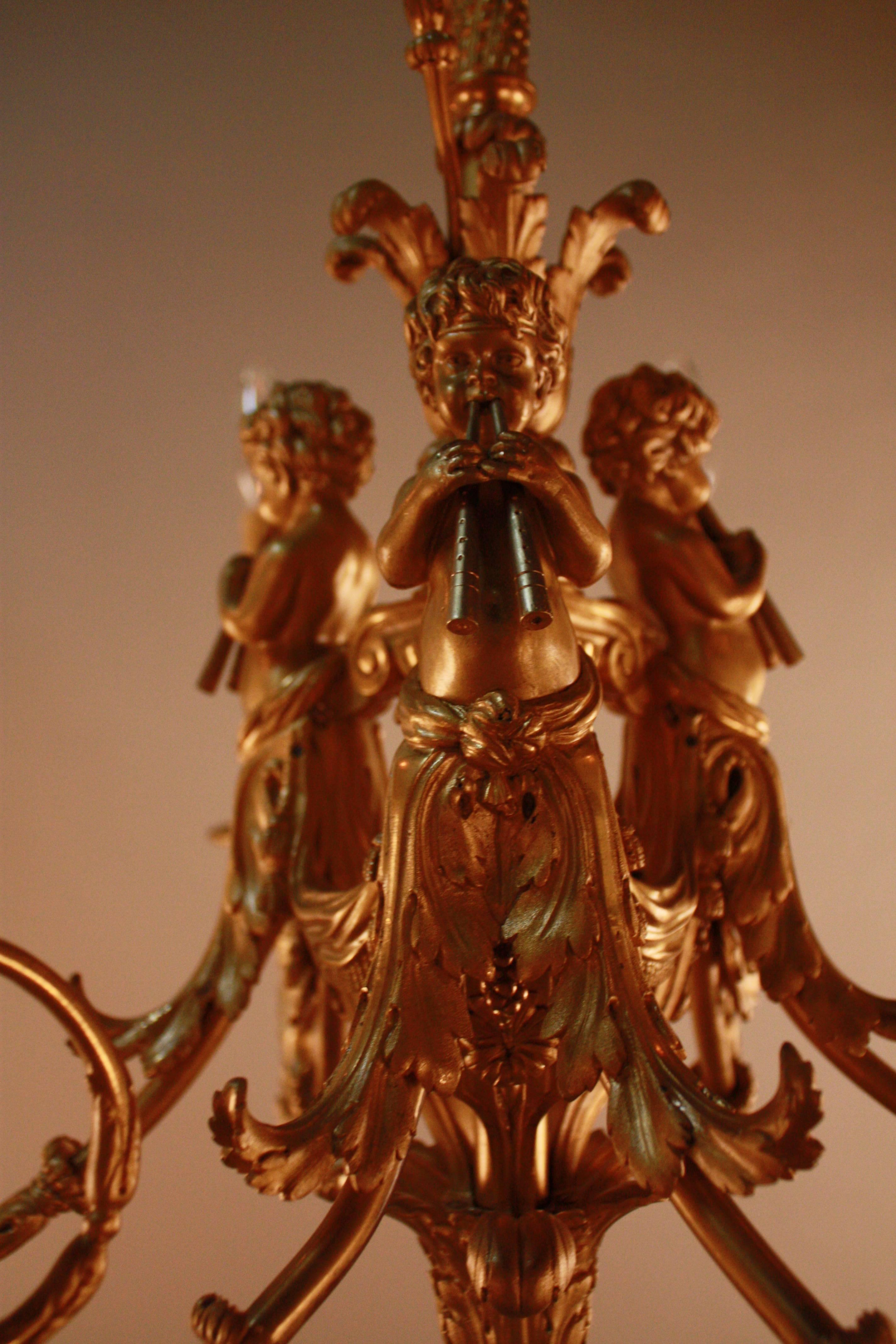 French Ormolu Six-Light Chandelier after a Model by Pierre GouthièRe In Good Condition In Fairfax, VA