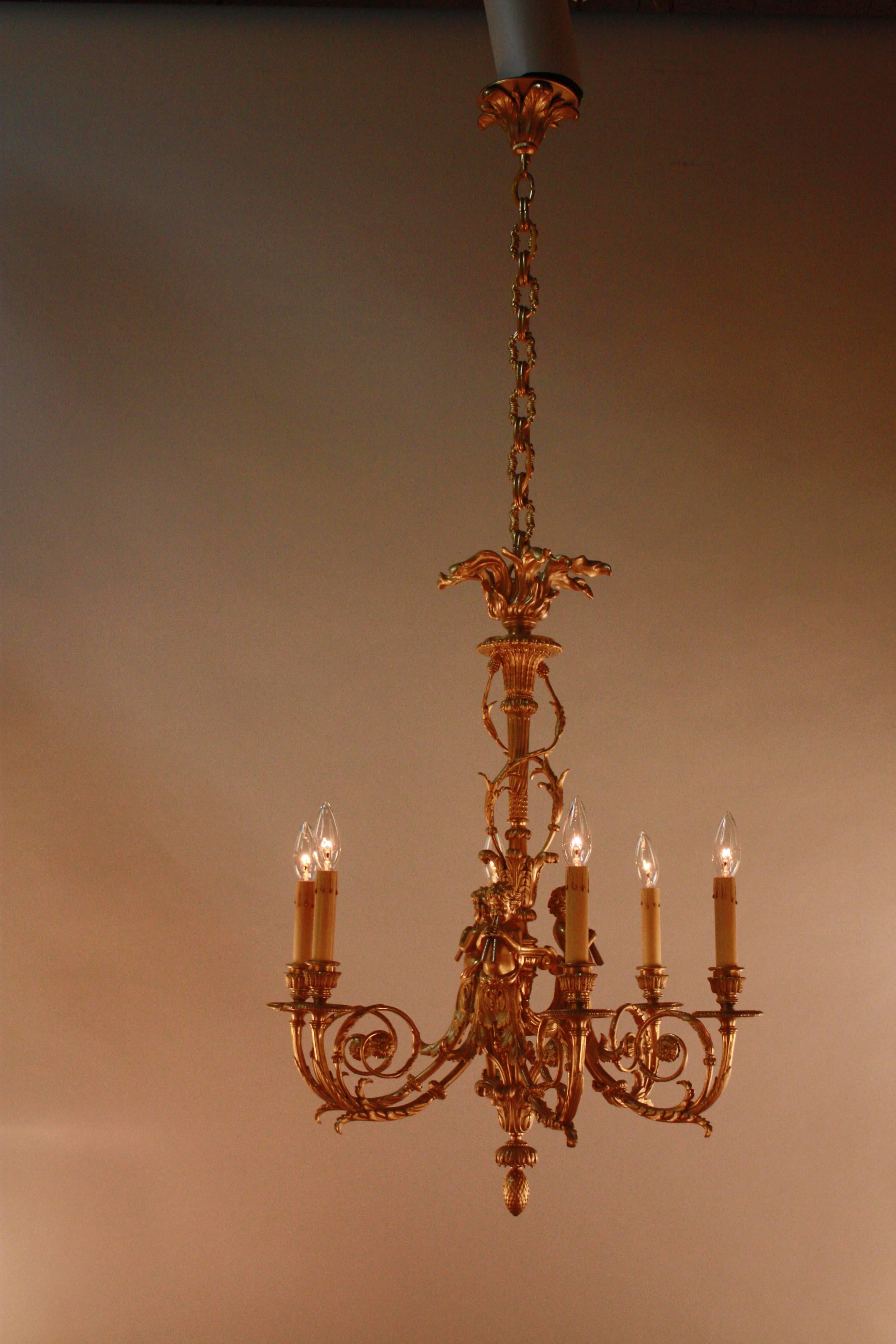French Ormolu Six-Light Chandelier after a Model by Pierre GouthièRe 2
