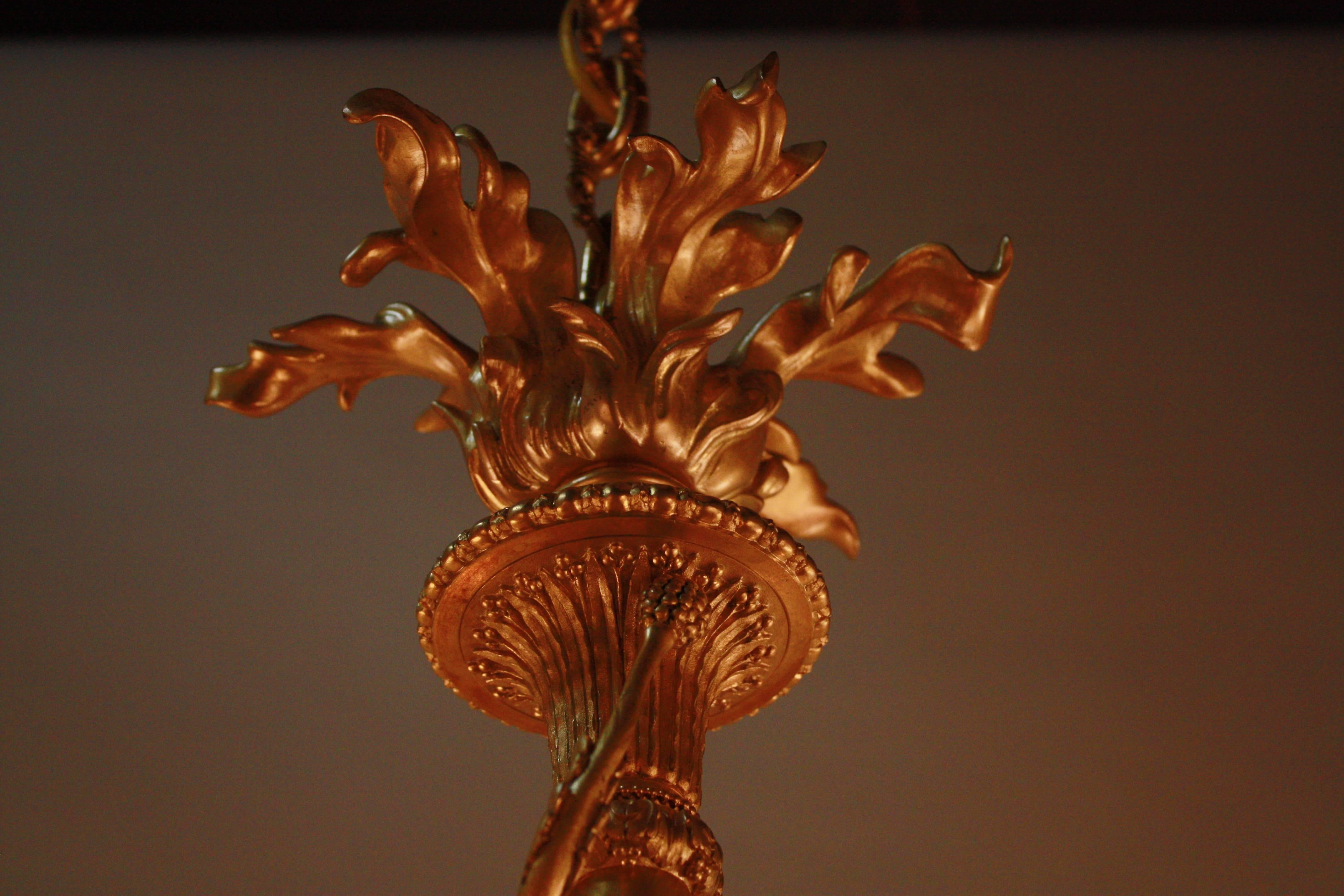 Bronze French Ormolu Six-Light Chandelier after a Model by Pierre GouthièRe