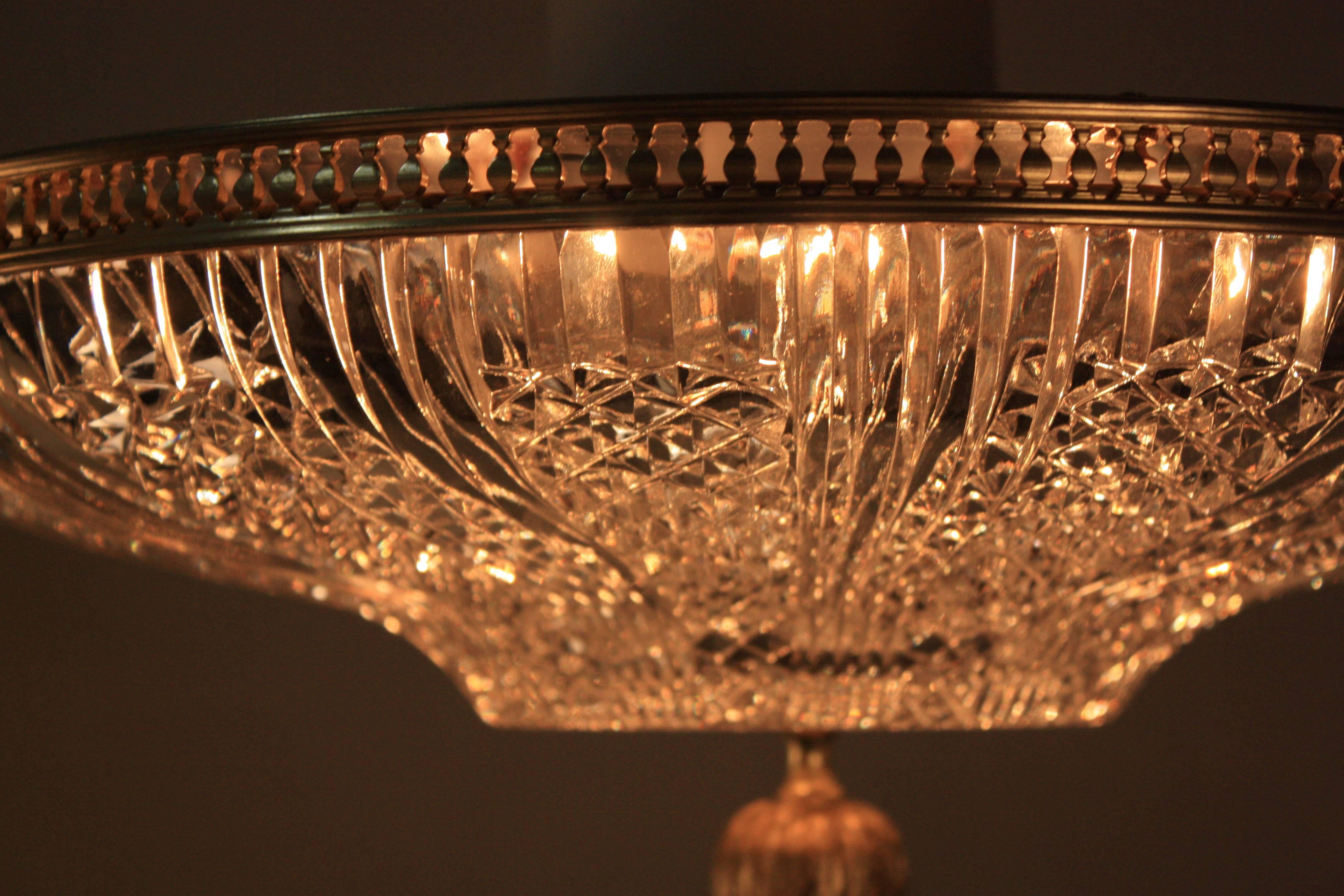 French Cut Crystal Flush Mount Light Fixture