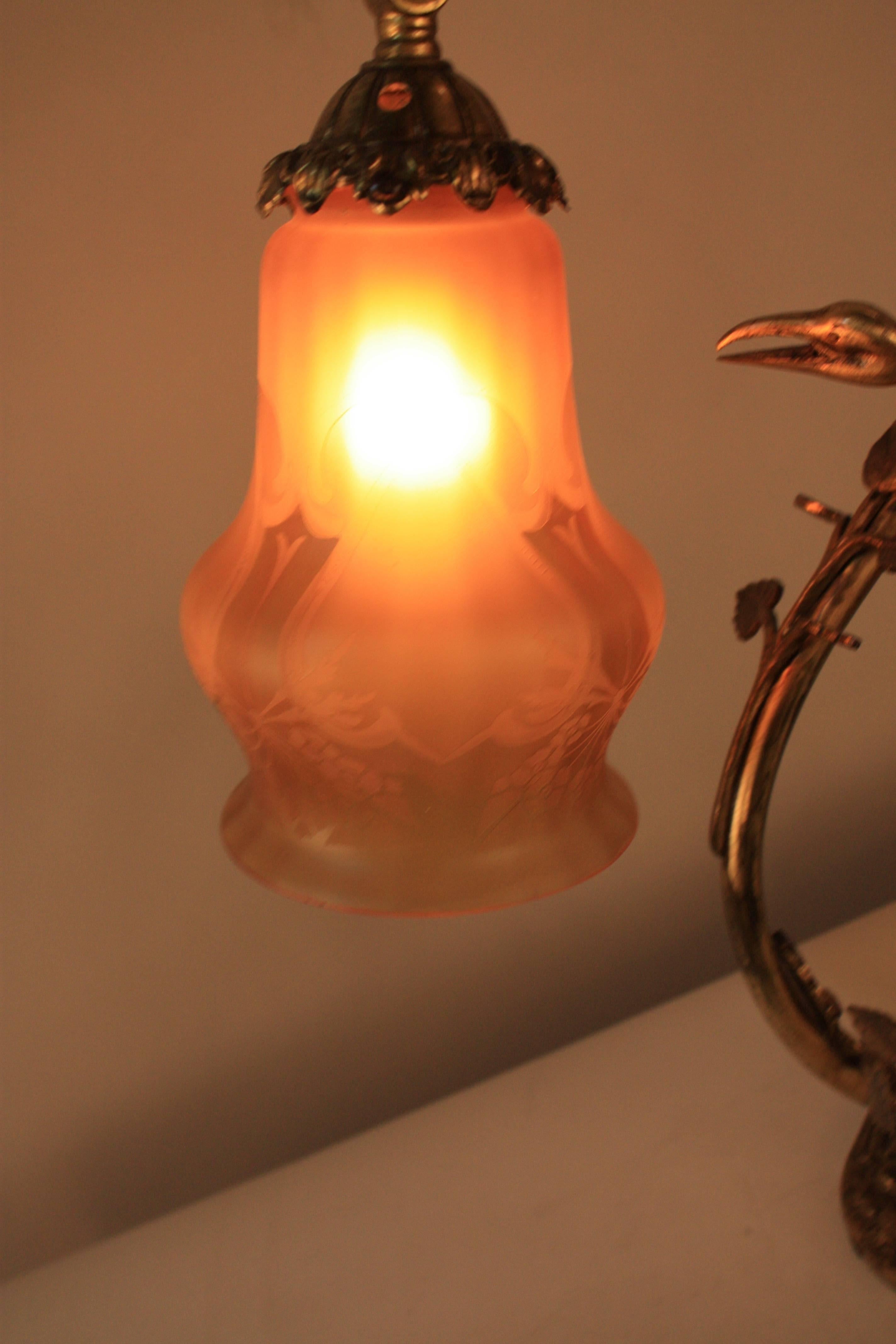 French Art Nouveau Bronze Stork Table Lamp