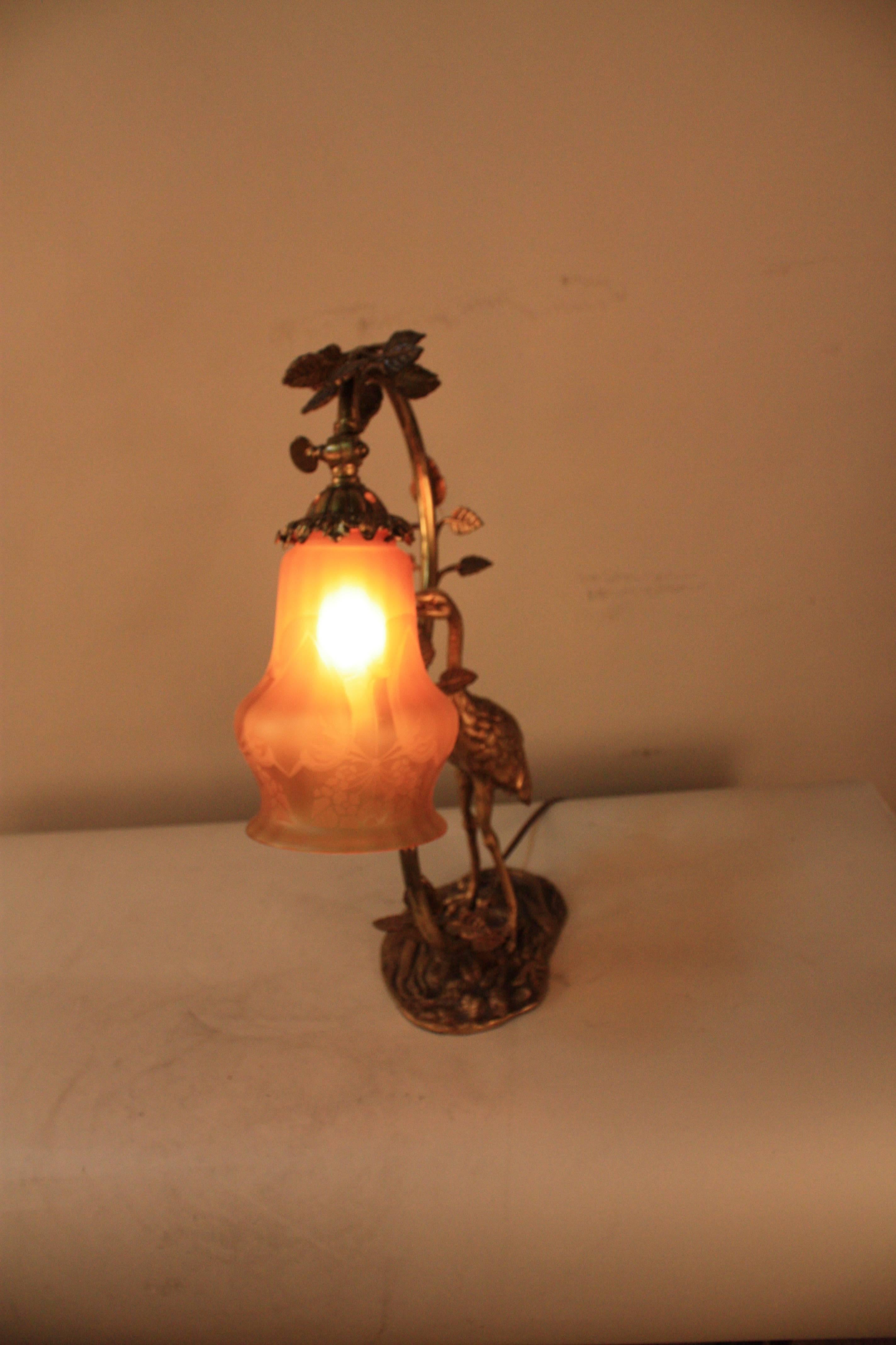 Art Nouveau Bronze Stork Table Lamp 1