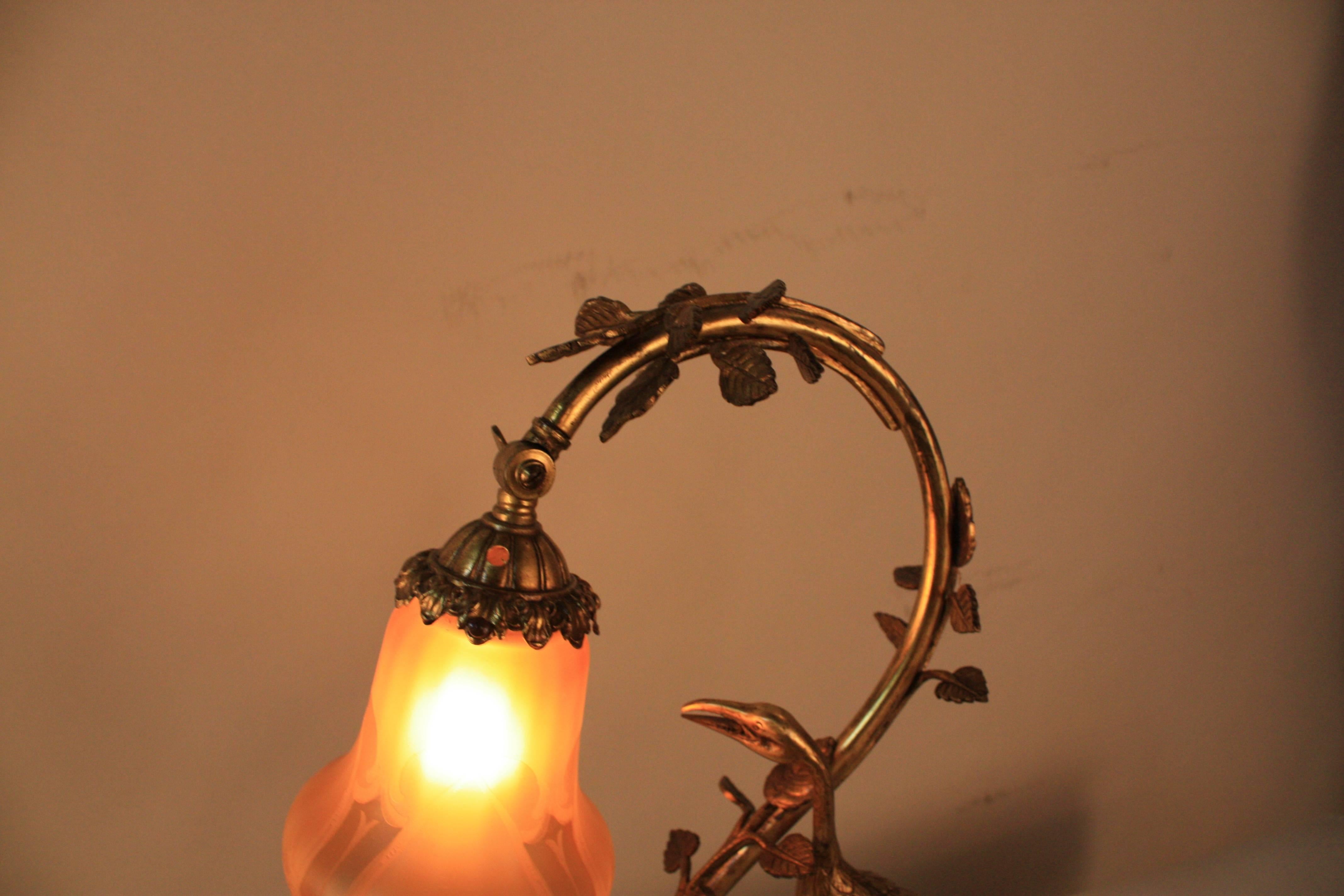 Art Nouveau Bronze Stork Table Lamp In Good Condition In Fairfax, VA