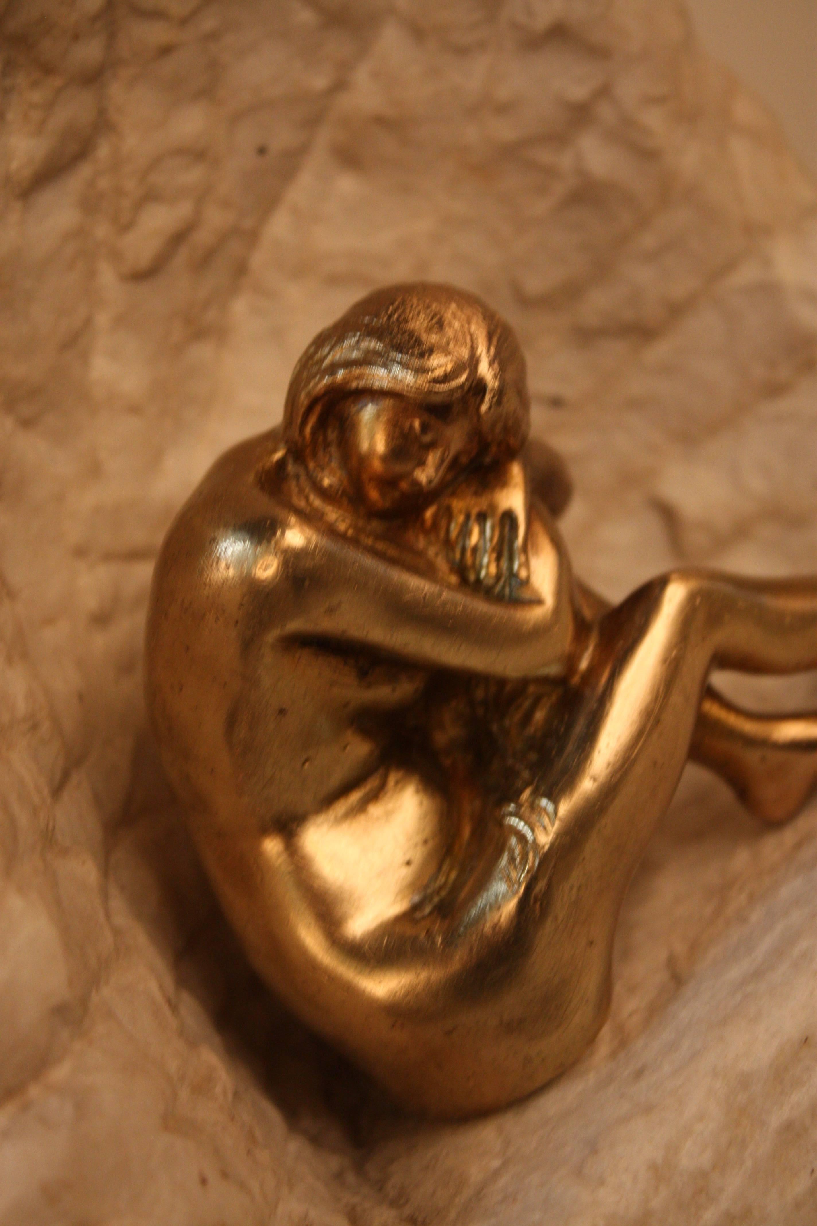 French Nude Bronze Sculpture of a Sitting Woman