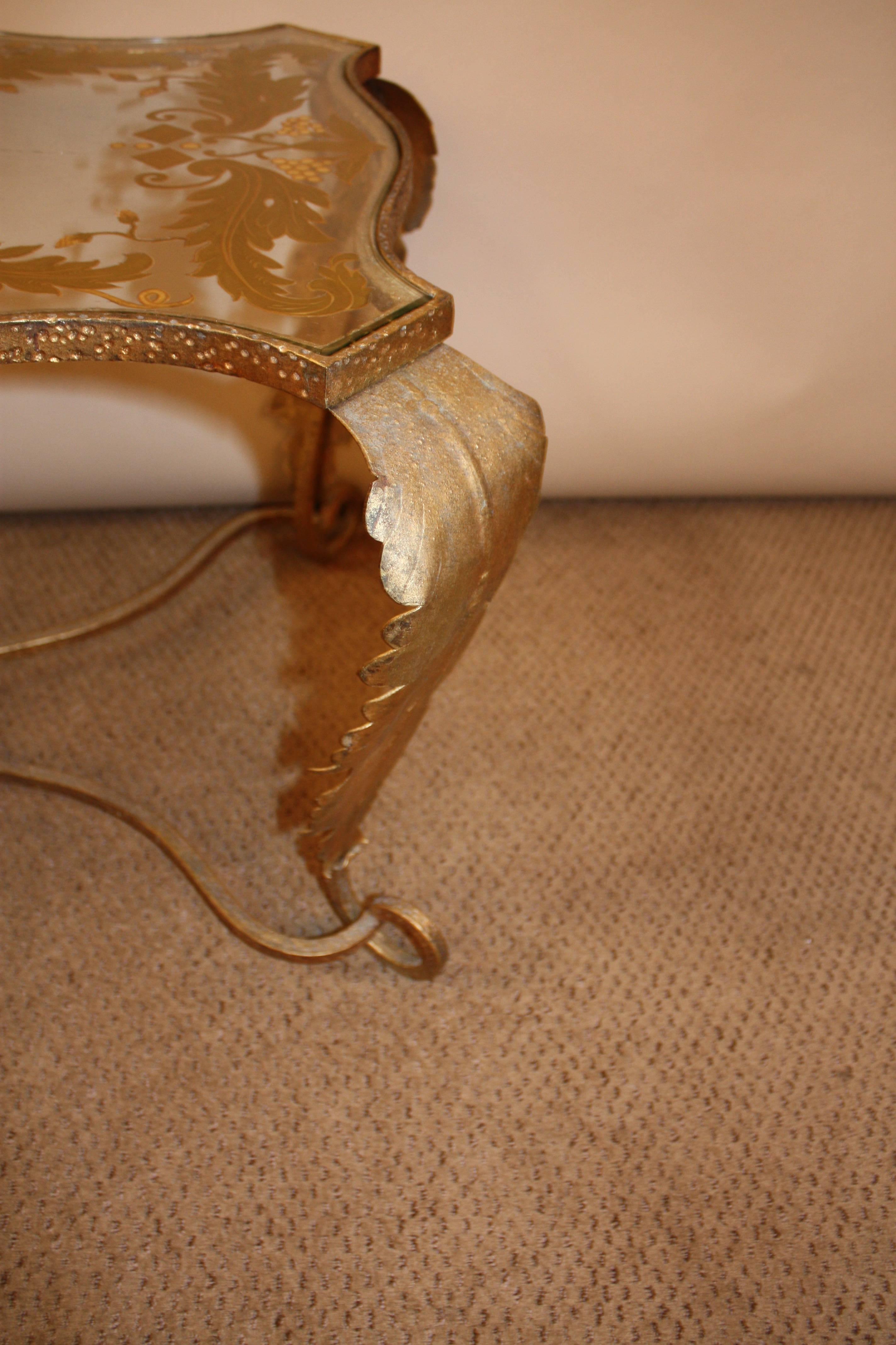 Mid-20th Century Italian Gold Leaf Glass Top Coffee Table