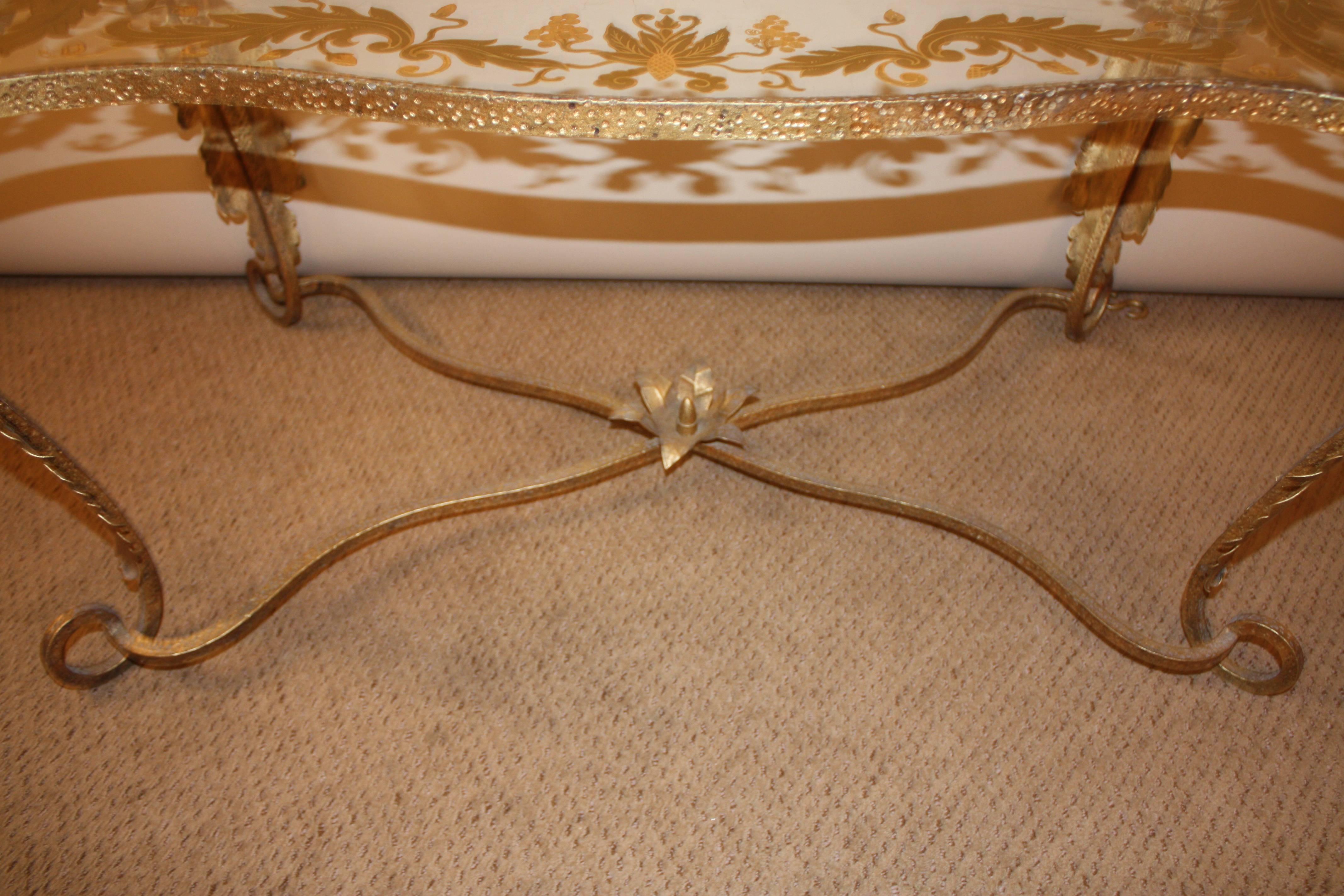 Italian Gold Leaf Glass Top Coffee Table In Good Condition In Fairfax, VA