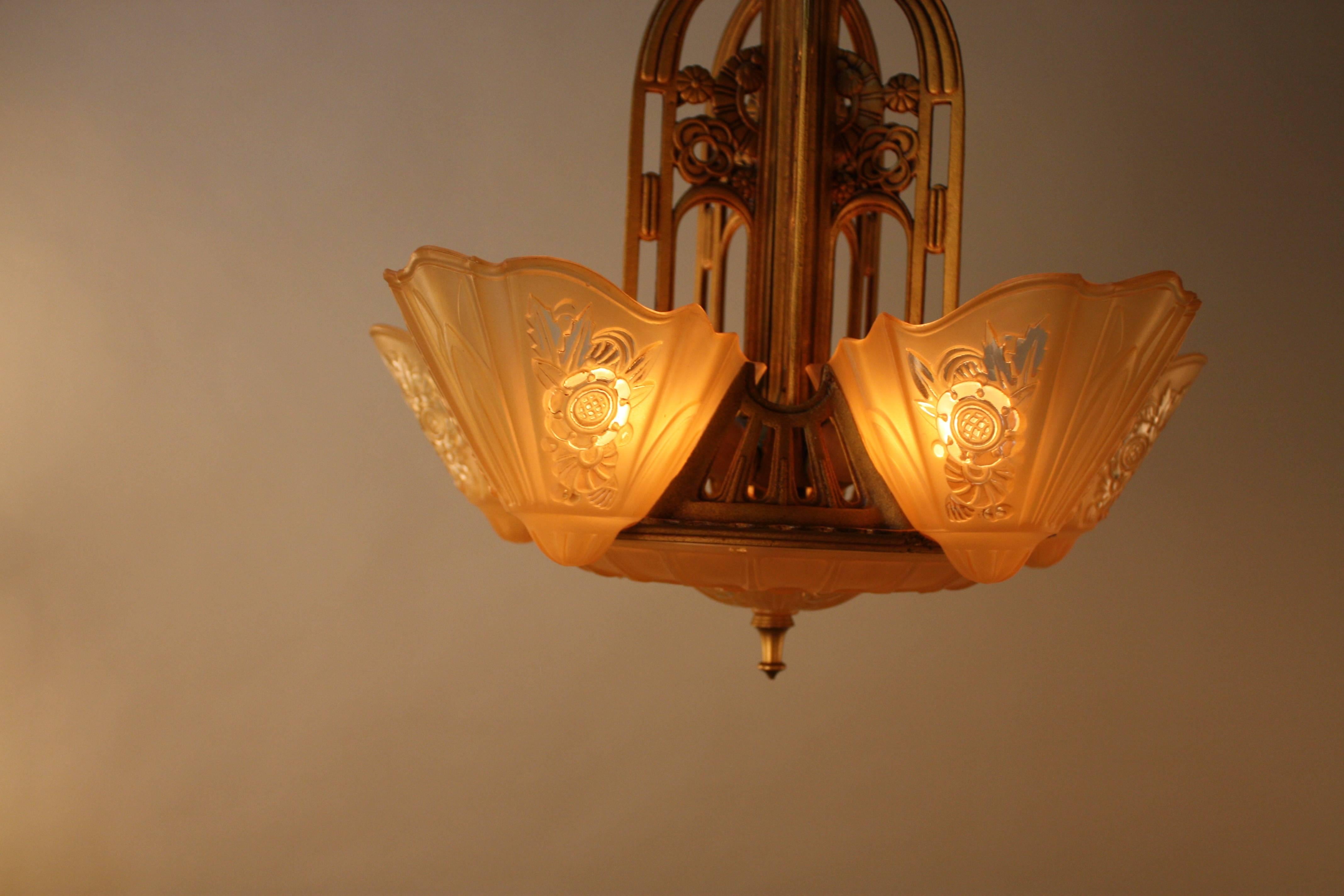  American Art Deco Chandelier by Lightolier 2