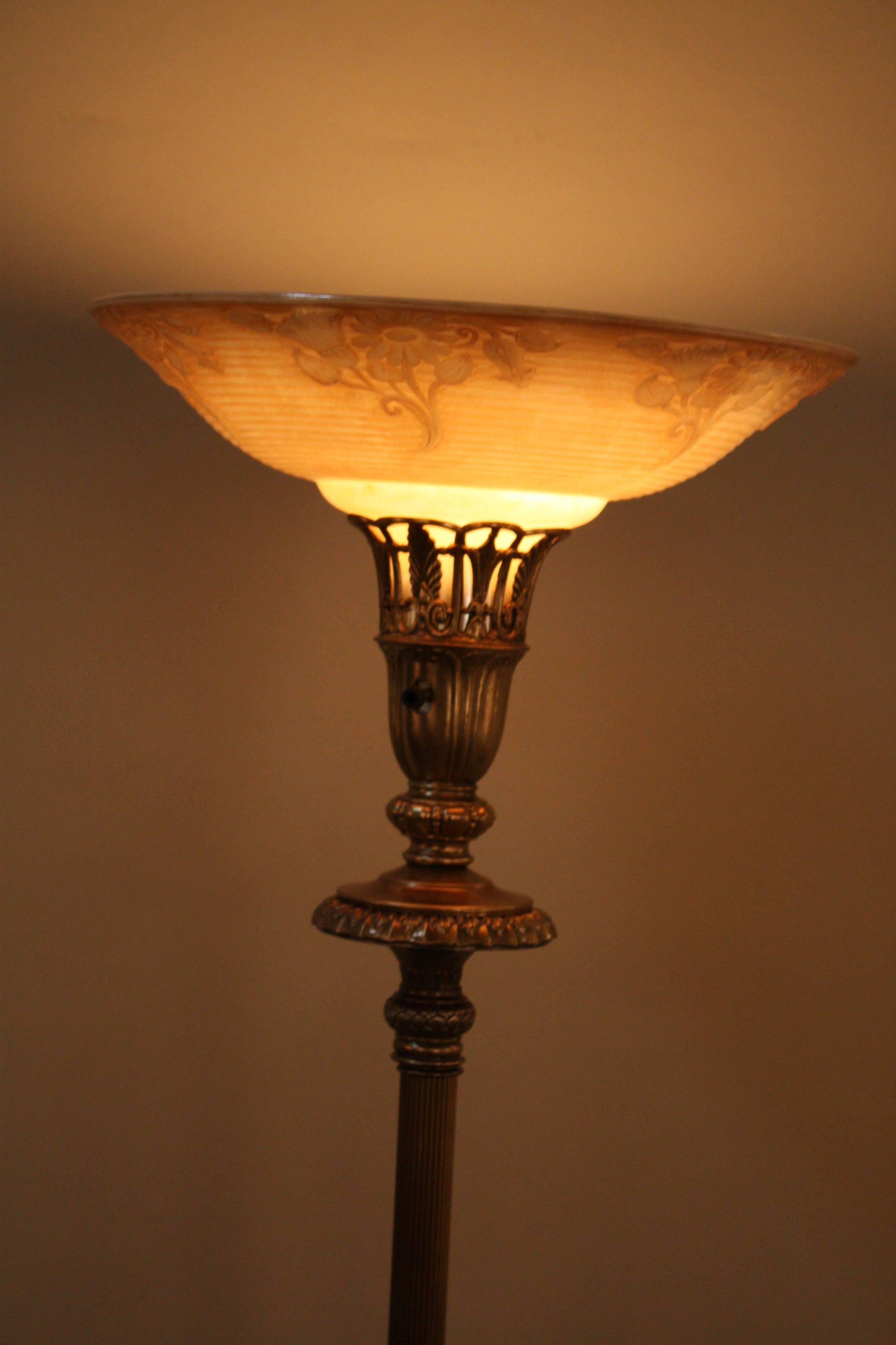 Mid-20th Century American Torchiere Floor Lamp with Onyx Base