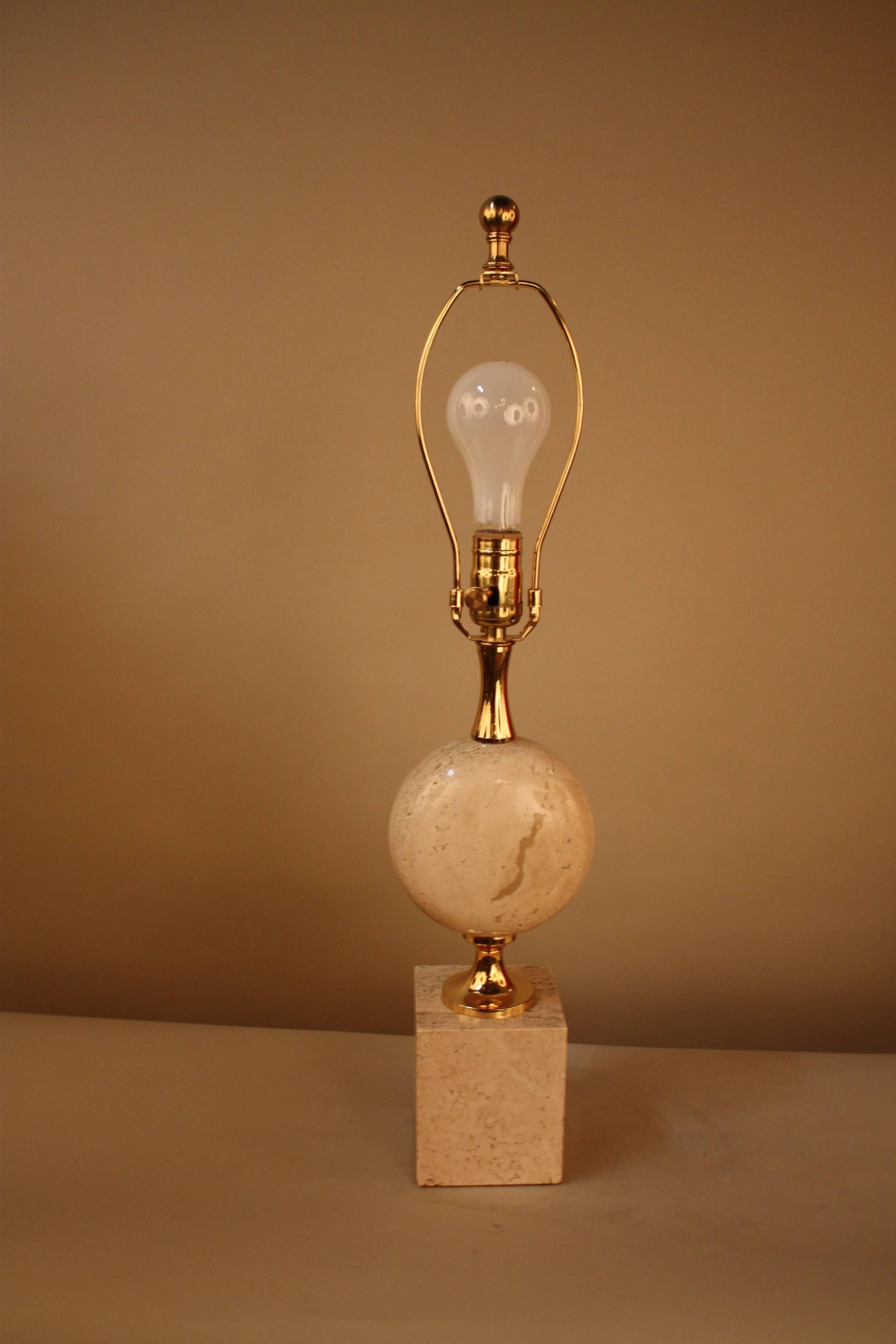 French Travertine Marble Table Lamp by Philippe Barbier In Good Condition In Fairfax, VA