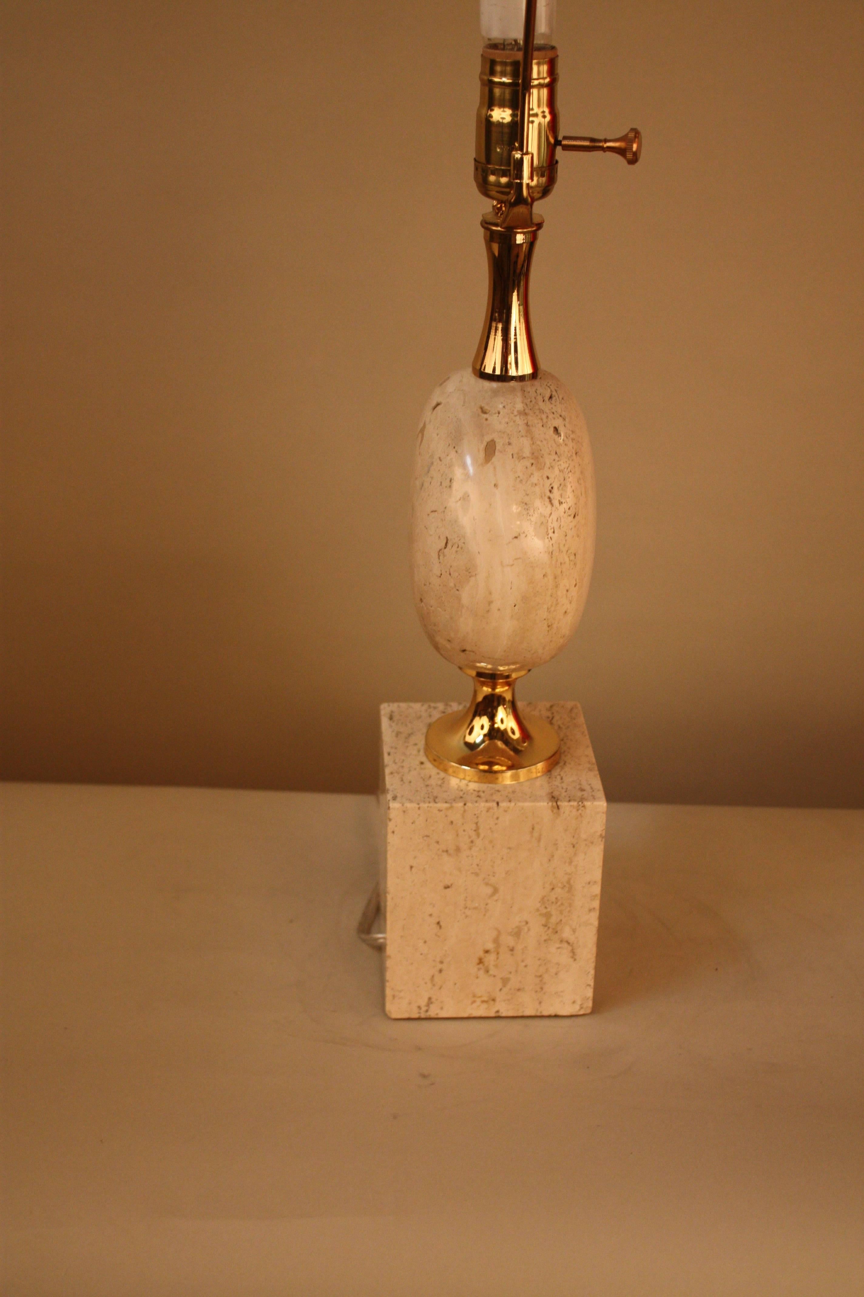Late 20th Century French Travertine Marble Table Lamp by Philippe Barbier